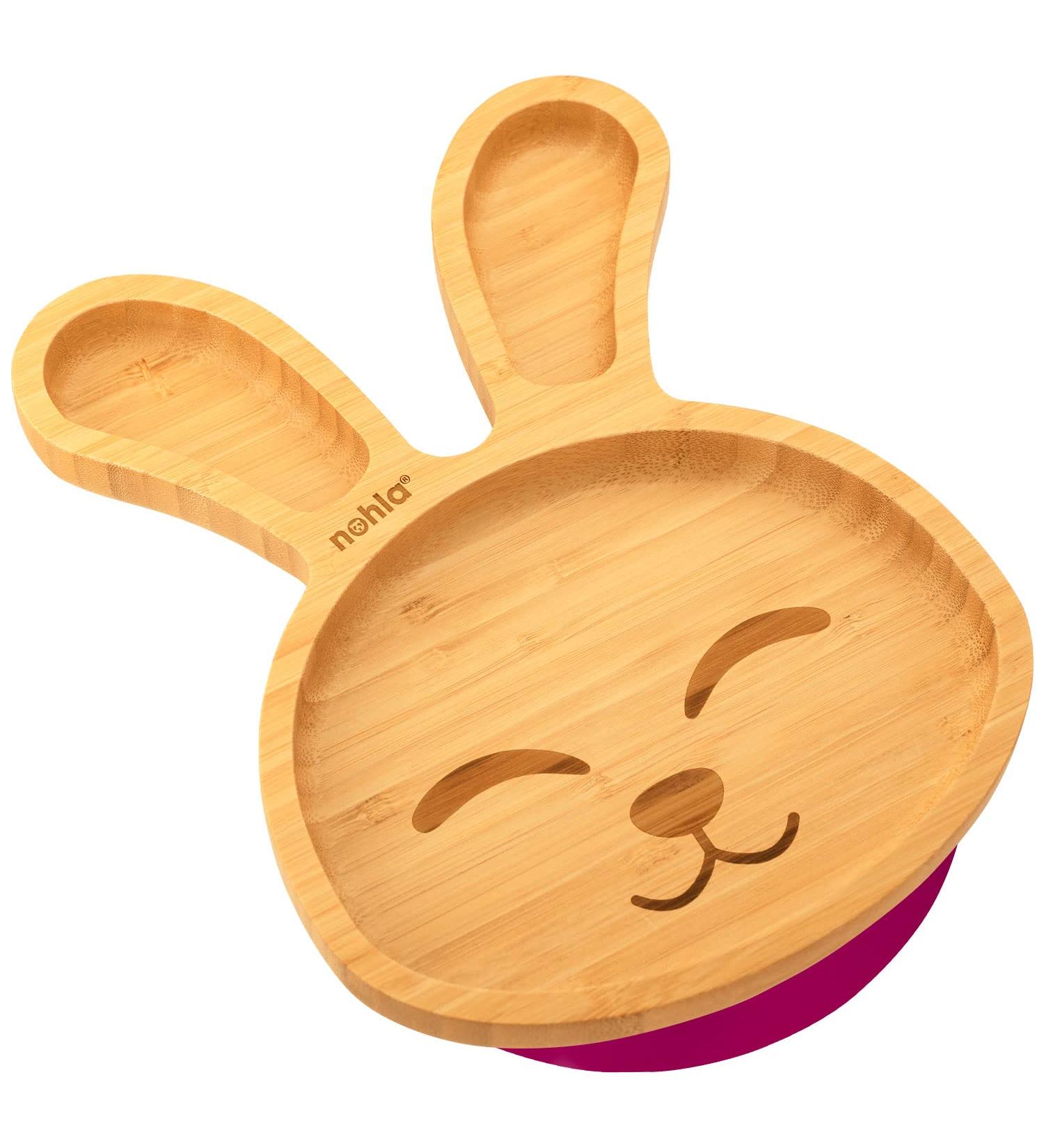 Nohla Baby Weaning Suction Plate - Billie the Bunny - Cherry - 100% Bamboo & FDA Silicone - Spill-Proof Base - BPA-Free - Ideal for 6 Months - Buy Online on GoSupps.com