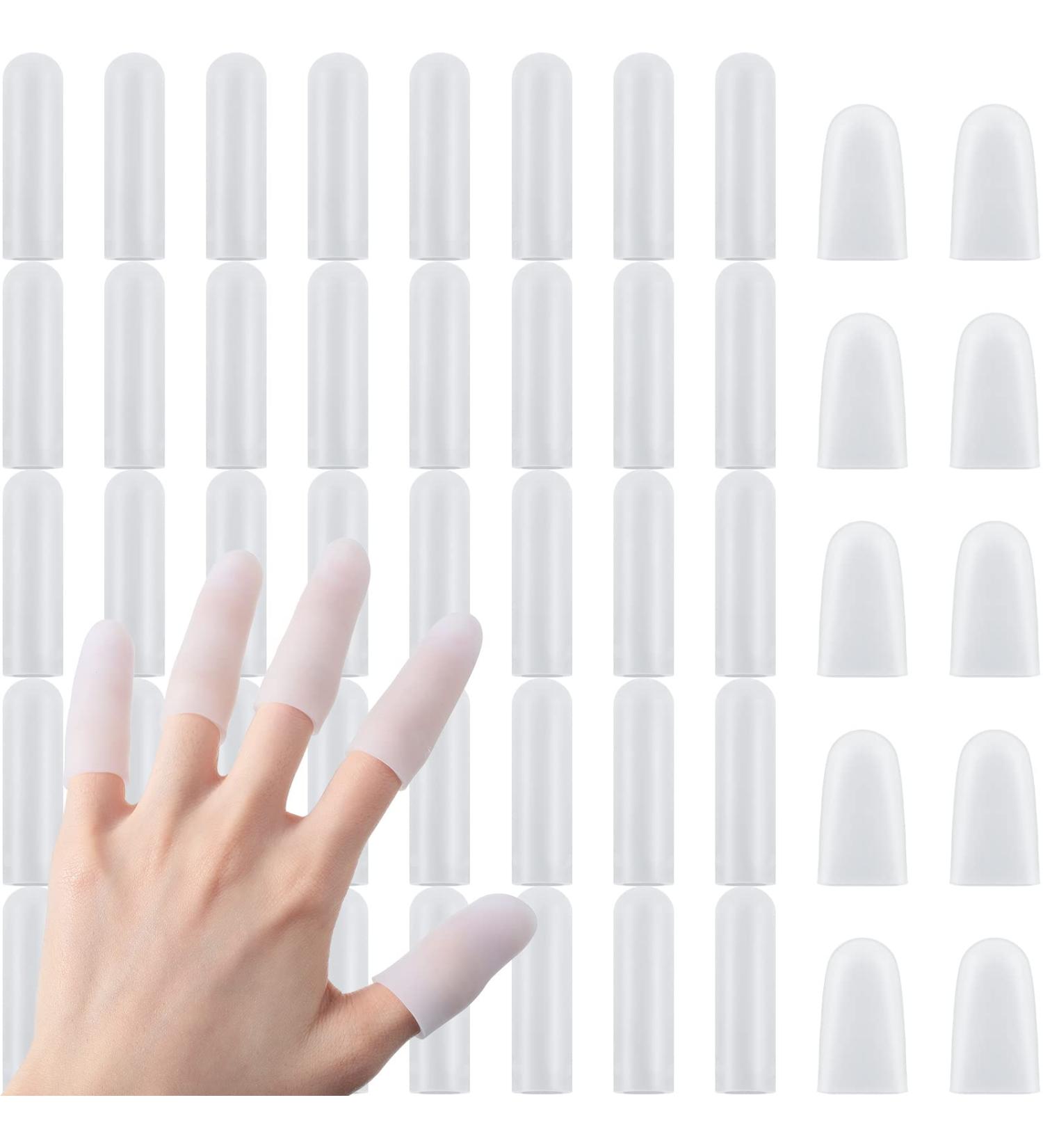 50-Piece Gel Finger Cots - Silicone Finger Sleeves, 40 Long & 10 Short, White - Buy Online on GoSupps.com
