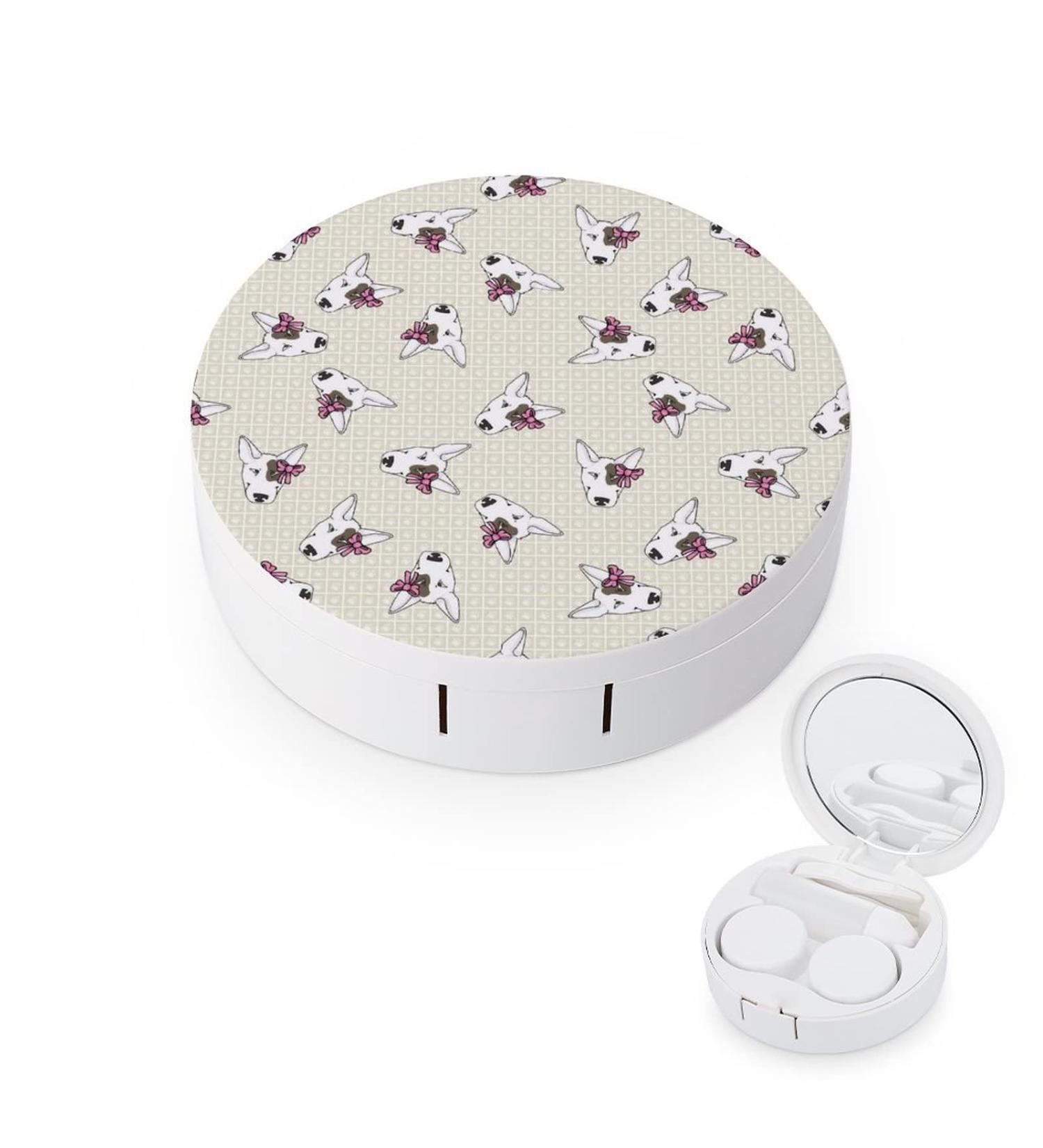 Cute Bull Terrier Dog Face Contact Lens Kit Storage Box - Round Case with Mirror - Buy Online on GoSupps.com
