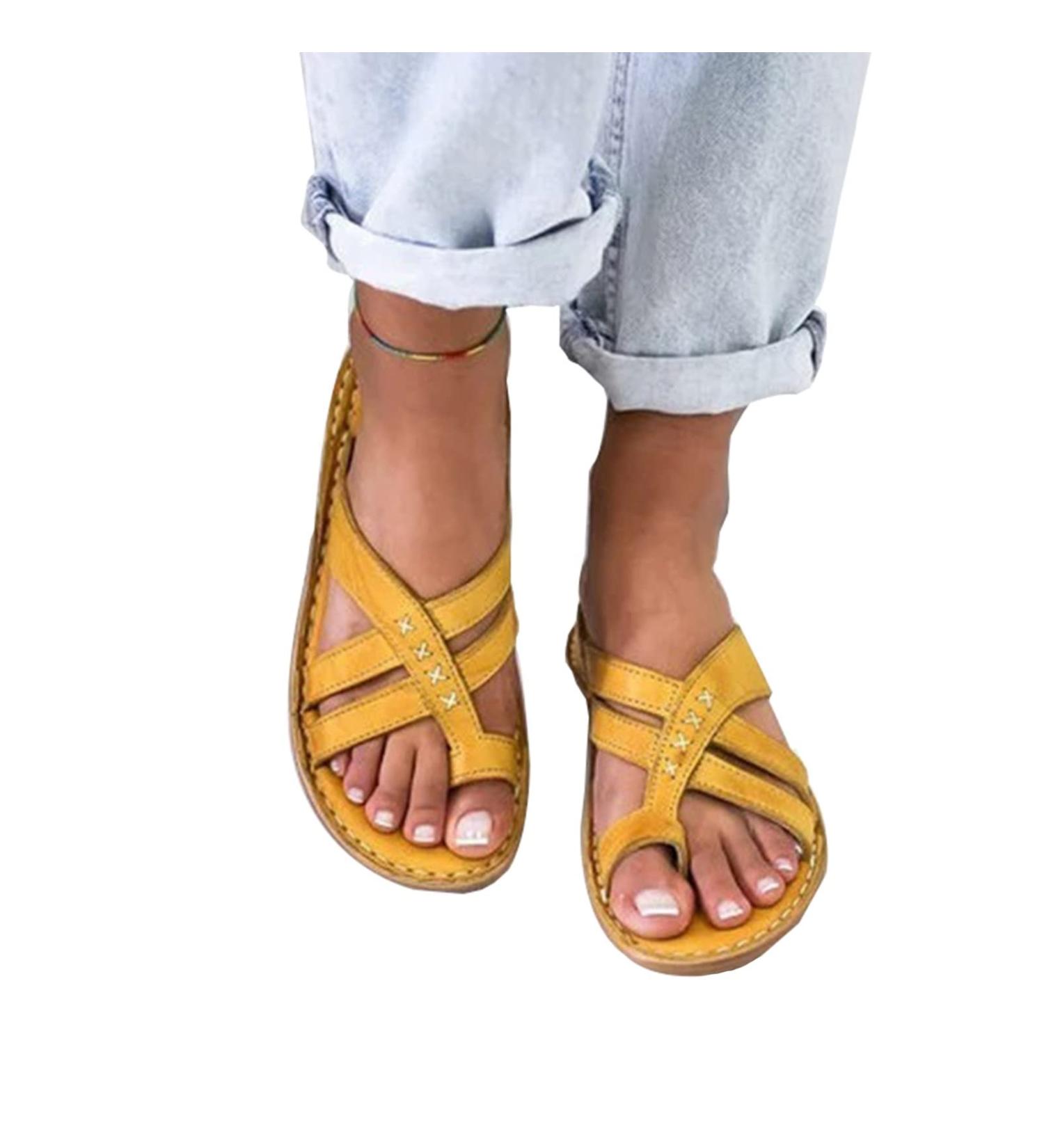 Orthopedic Corrector Flat Flip Flops for Women | Yellow Vintage Ring Toe Bunion Sandals | Size 8.5 - Buy Online on GoSupps.com