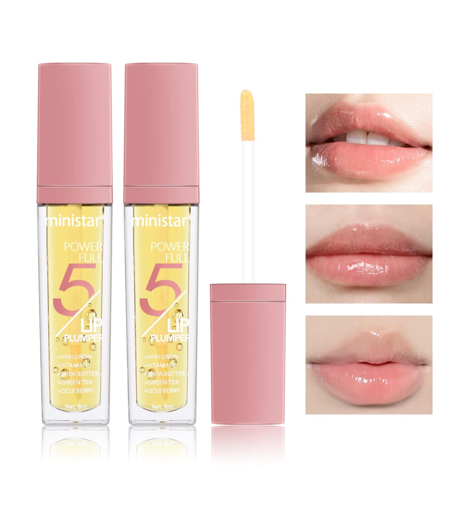 FREEORR 2Pcs Lip Plumper Gloss - Hydrating Lip Oil with Green Tea & Vitamin E for Fuller, Elastic Lips - Buy Online on GoSupps.com