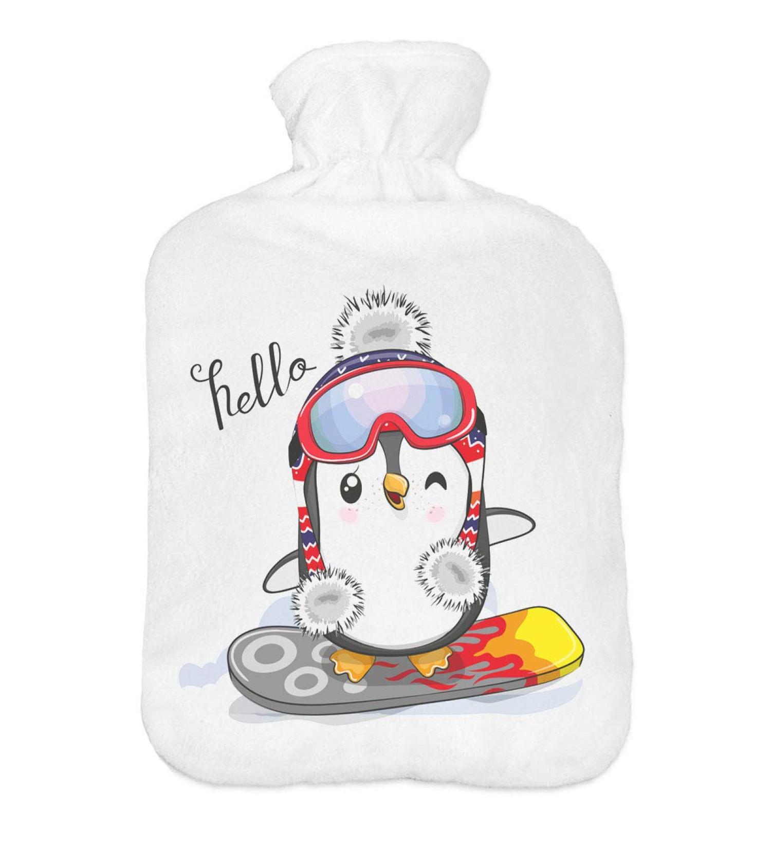 2L Hot Water Bottle with Fleece Sweater Cover Penguin Design | International Shipping Available - Buy Online on GoSupps.com