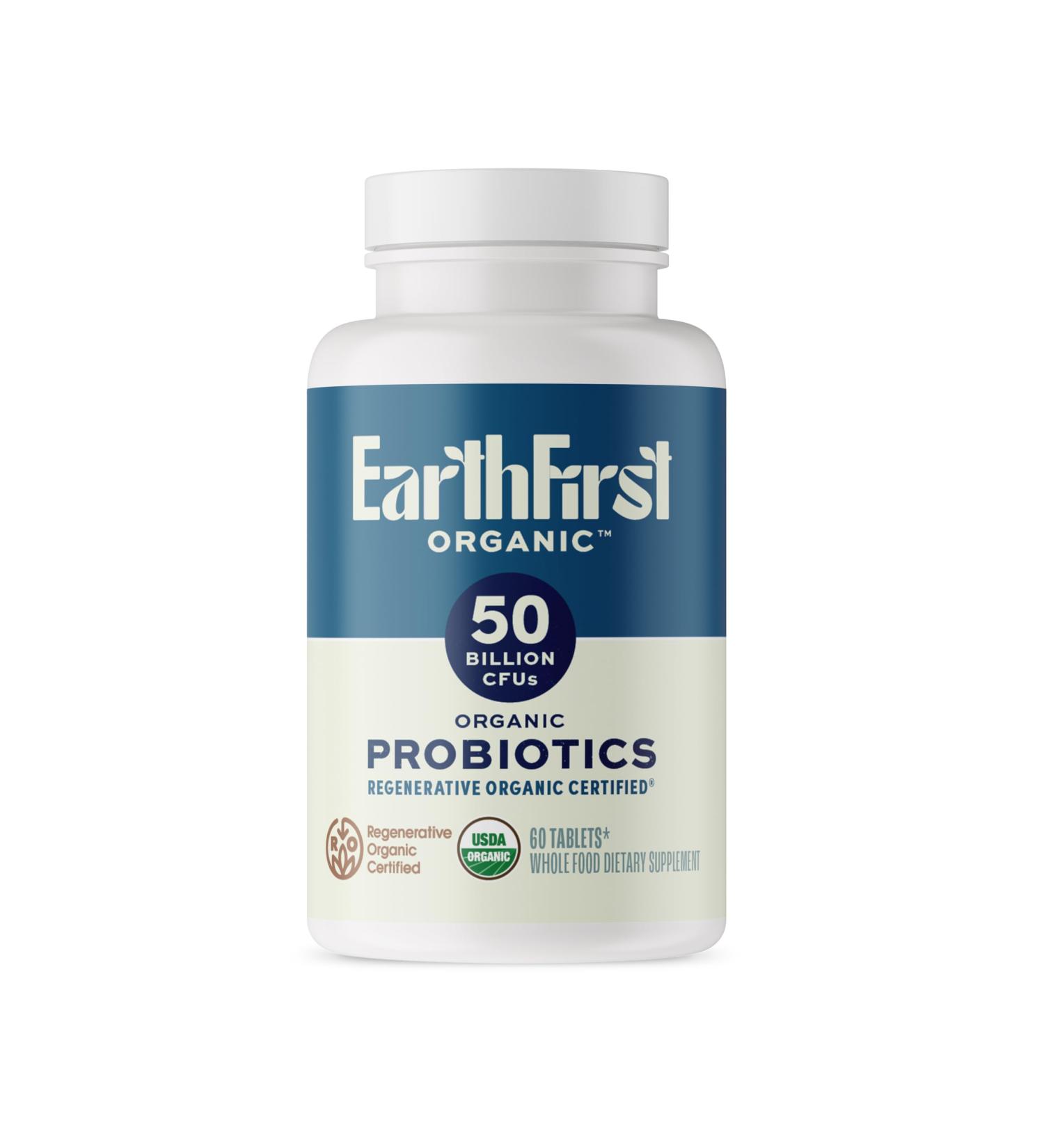 EarthFirst Organic Probiotic 50B CFU with Beef Liver Regenerative Organic Certified Daily Gut Health Supplement Supports Digestion Immune & Emotional Wellness 60 Tablets - Buy Online on GoSupps.com