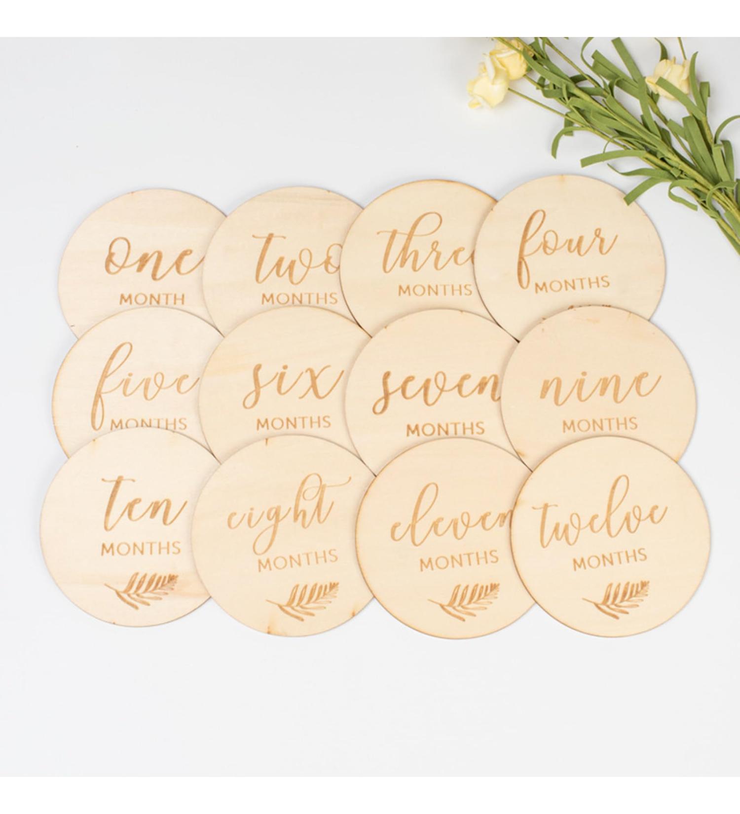 Joy Depot 12-Piece Baby Monthly Wooden Cards and Discs Set for Newborns | Double-Sided Milestone Photo Props | Baby Shower Gift | 0-12 Months Growth Recording - Buy Online on GoSupps.com