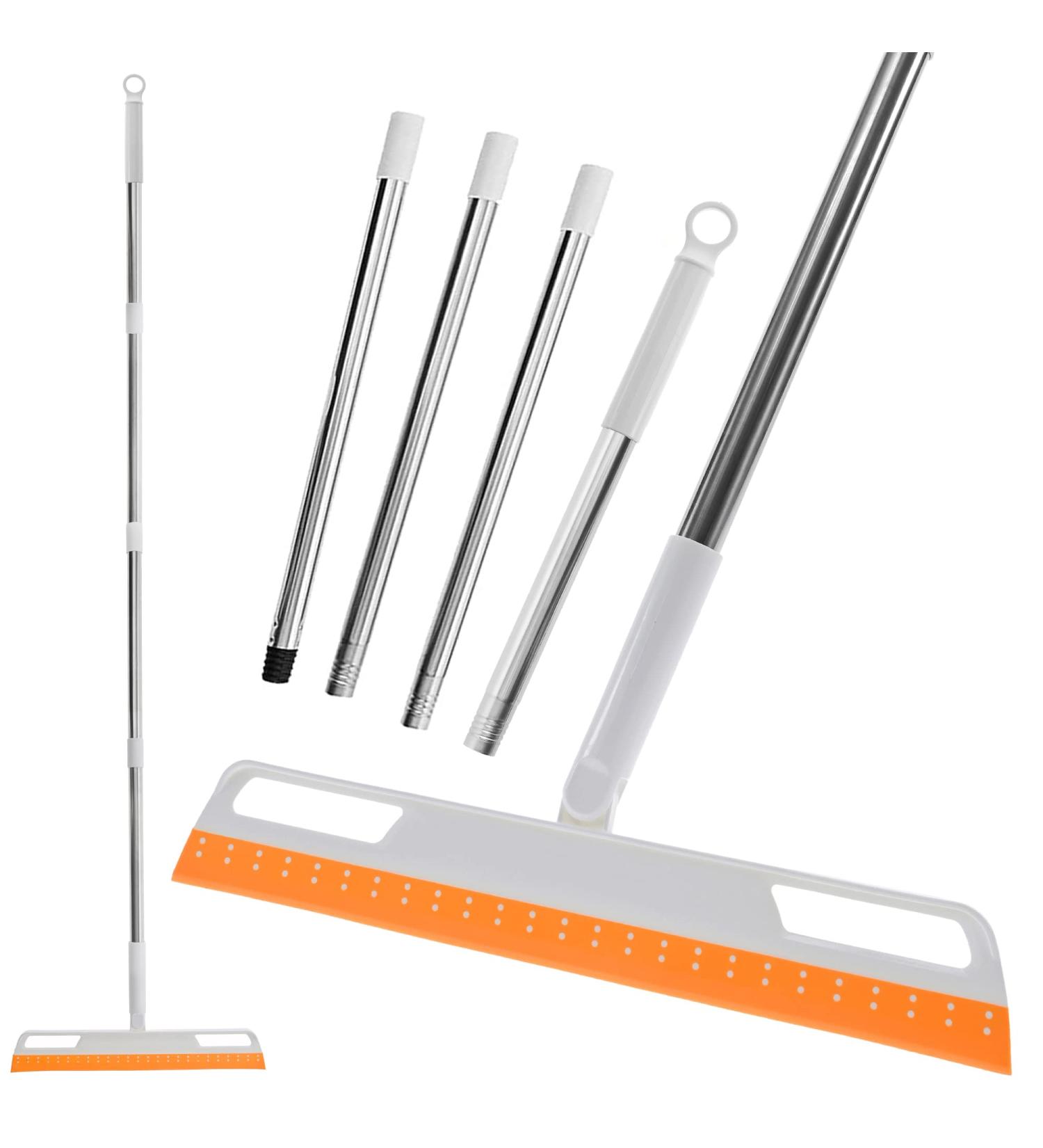 Multifunction Floor Squeegee - Silicone Wiper & Sweeper for Bathroom, Glass, Kitchen - Non-Stick Hair Sweeping Tool - Orange - Buy Online on GoSupps.com