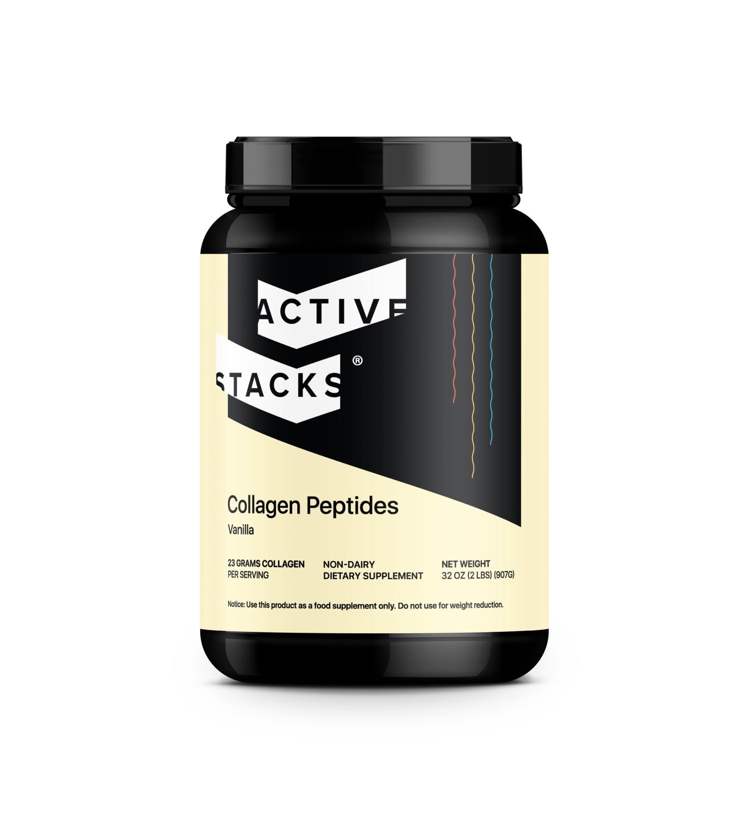Active Stacks Collagen Peptides Protein Powder Vanilla - Supports Healthy Hair Skin Bones and Joints for Men and Women - Easy-to-Mix Type 1 & 3 Hydrolyzed Collagen from Grass-Fed Beef 2 Pound