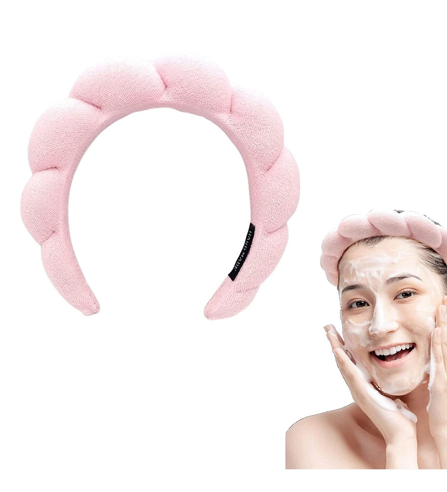 Women's Spa Terry Cloth Headband for Face Wash, Makeup Removal, Shower - Soft & Absorbent Croissant Style in Pink - Buy Online on GoSupps.com