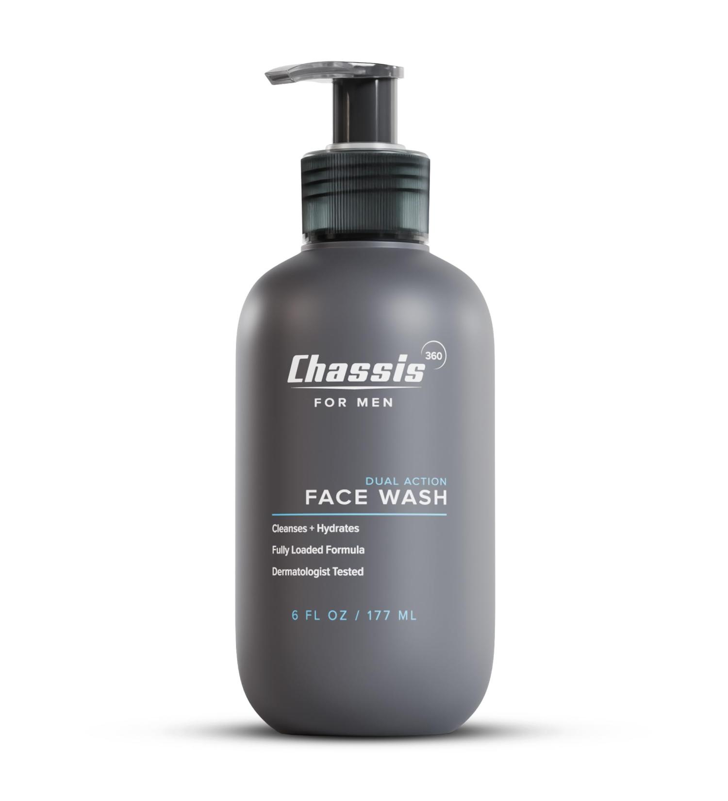 Chassis 360 Dual Action Face Wash - Hydrating & Oil Control Men's Face Wash with Niacinamide Vitamin C & Hyaluronic Acid - Free From Phthalates Parabens & Sulfates - Unscented Cleanser - 6 Fl Oz - Buy Online on GoSupps.com