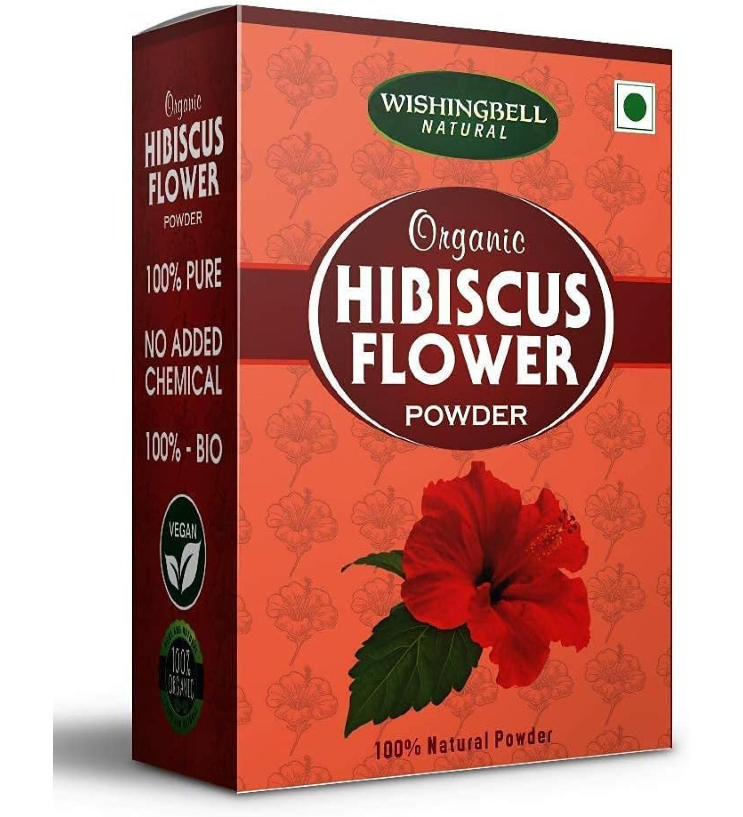 QURA QURA Wishingbell Organic Hibiscus Flower Powder (Rose Sinesis Gudhal Powder) for Hair and Face Growth - 100g | Jaswand Powder for Facial Skin and Hair Care