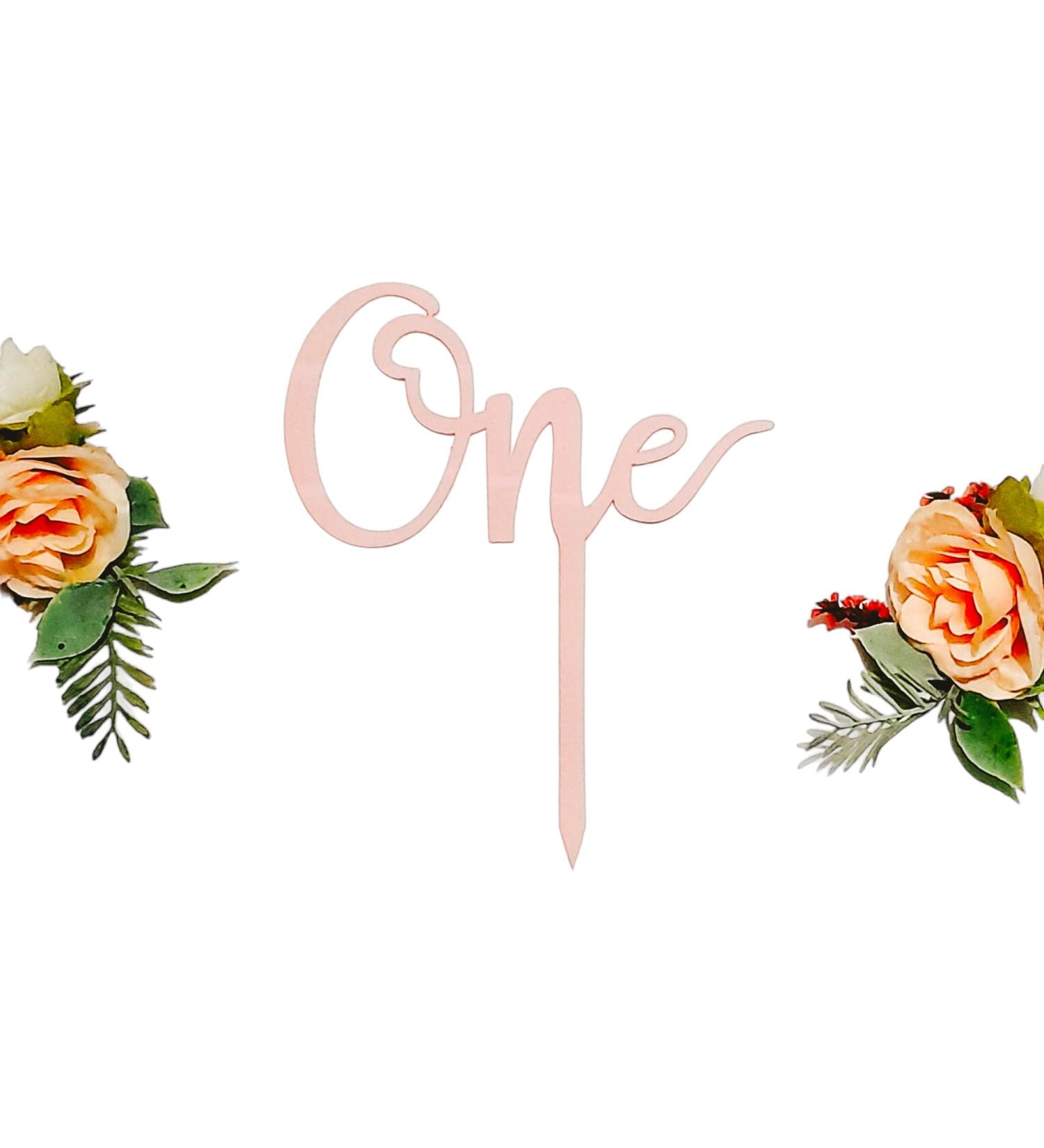 Acrylic One Cake Topper - Ideal Anniversary Birthday or Wedding Cake Decoration (BABY PINK)