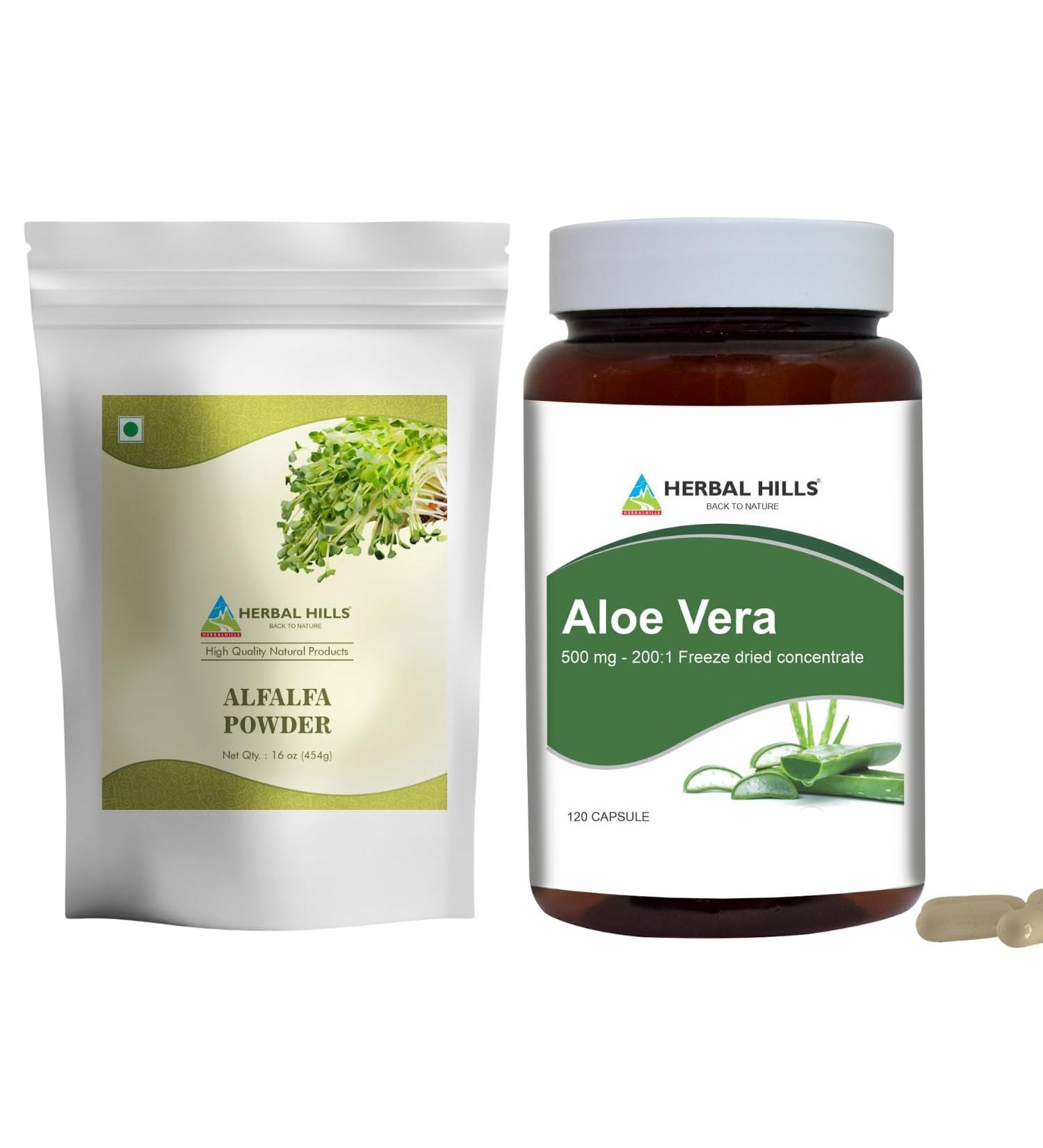 HERBAL HILLS Alfalfa Powder and Aloe Vera Capsules Freeze Dried Powder Pack of 2 Combo - Buy Online on GoSupps.com