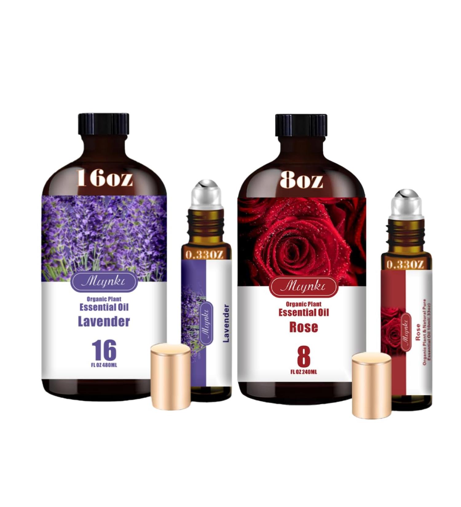 Lavender & Rose Essential Oils Set 16oz & 8oz Pure Natural Scent for Diffusers Aromatherapy Luxury Skincare Romantic Gift Set for Home Bath Massage & Self Care - Buy Online on GoSupps.com