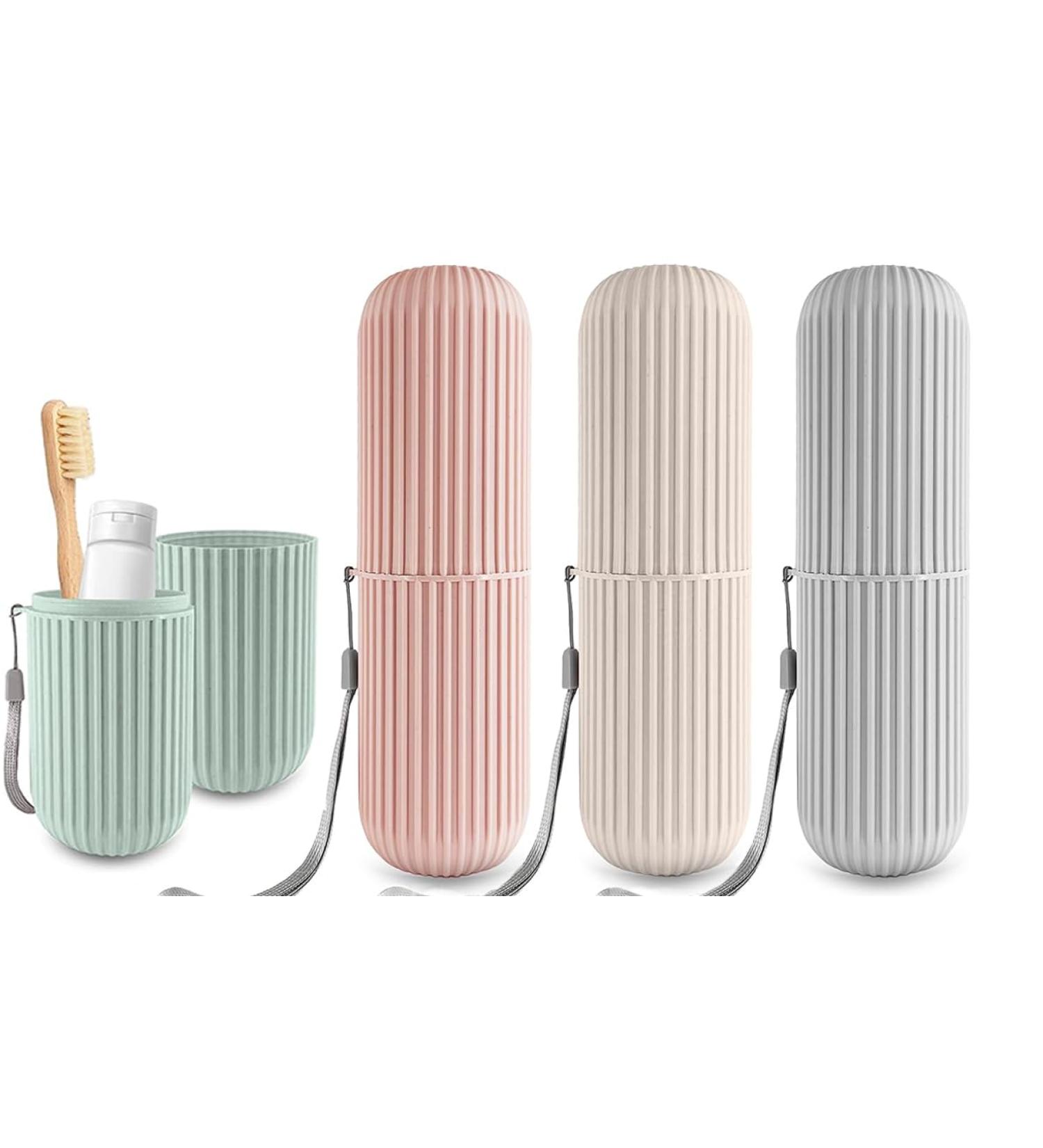 4-Piece Travel Toothbrush Set | Portable Toothbrush Holder & Case for Home Camping & Hiking - Gray Pink Green White - Buy Online on GoSupps.com