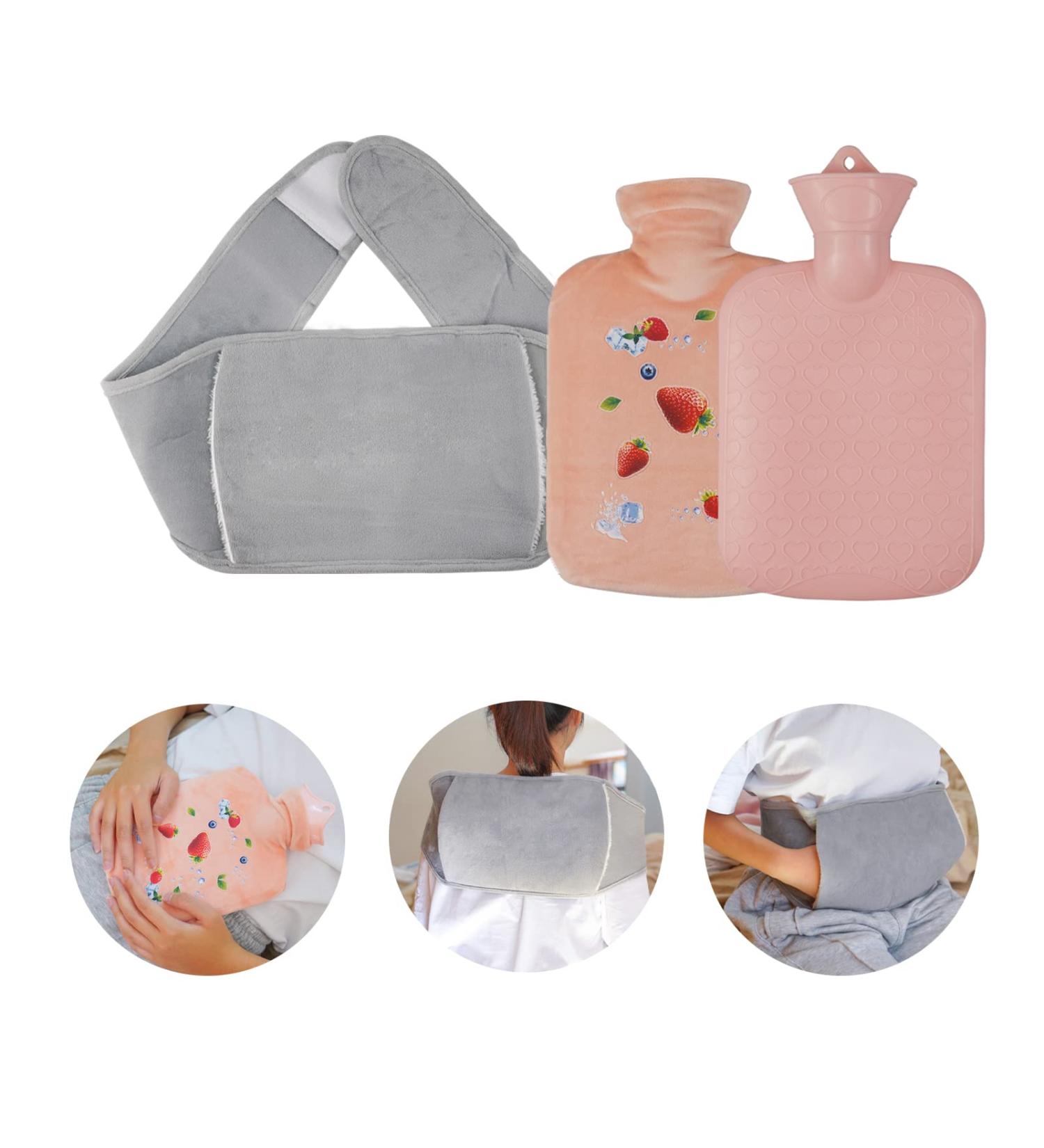 1000ml Pink PVC Hot Water Bottle with Waist Warmer Cover - Neck, Shoulder, Back, Legs Warmth - Buy Online on GoSupps.com