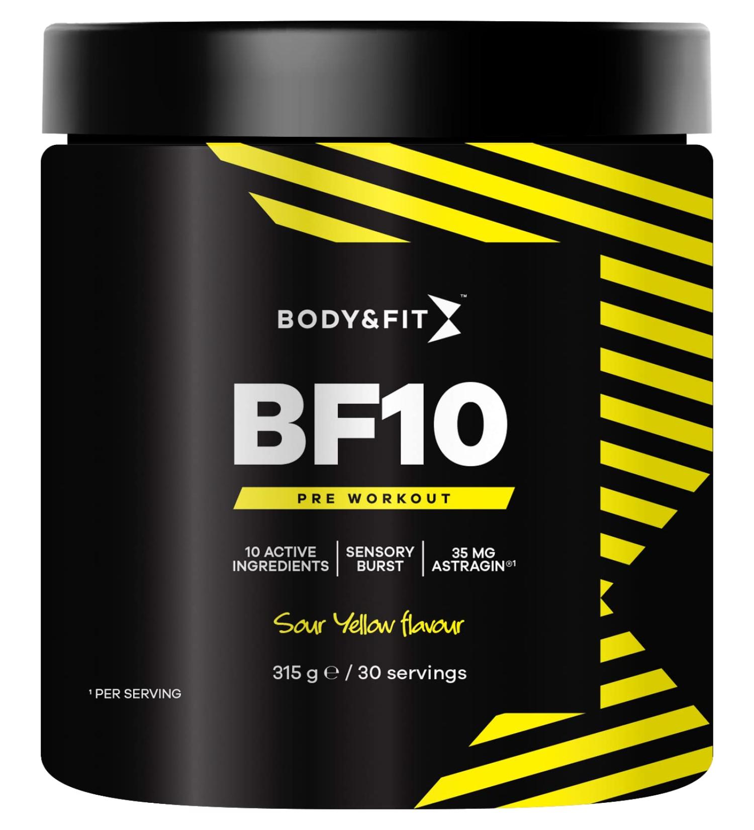 Buy Body&Fit BF10 Pre-Workout - 200 mg Caffeine & 2000 mg Beta-Alanine - Sour Yellow Flavor - 315g - International Shipping Available - Buy Online on GoSupps.com