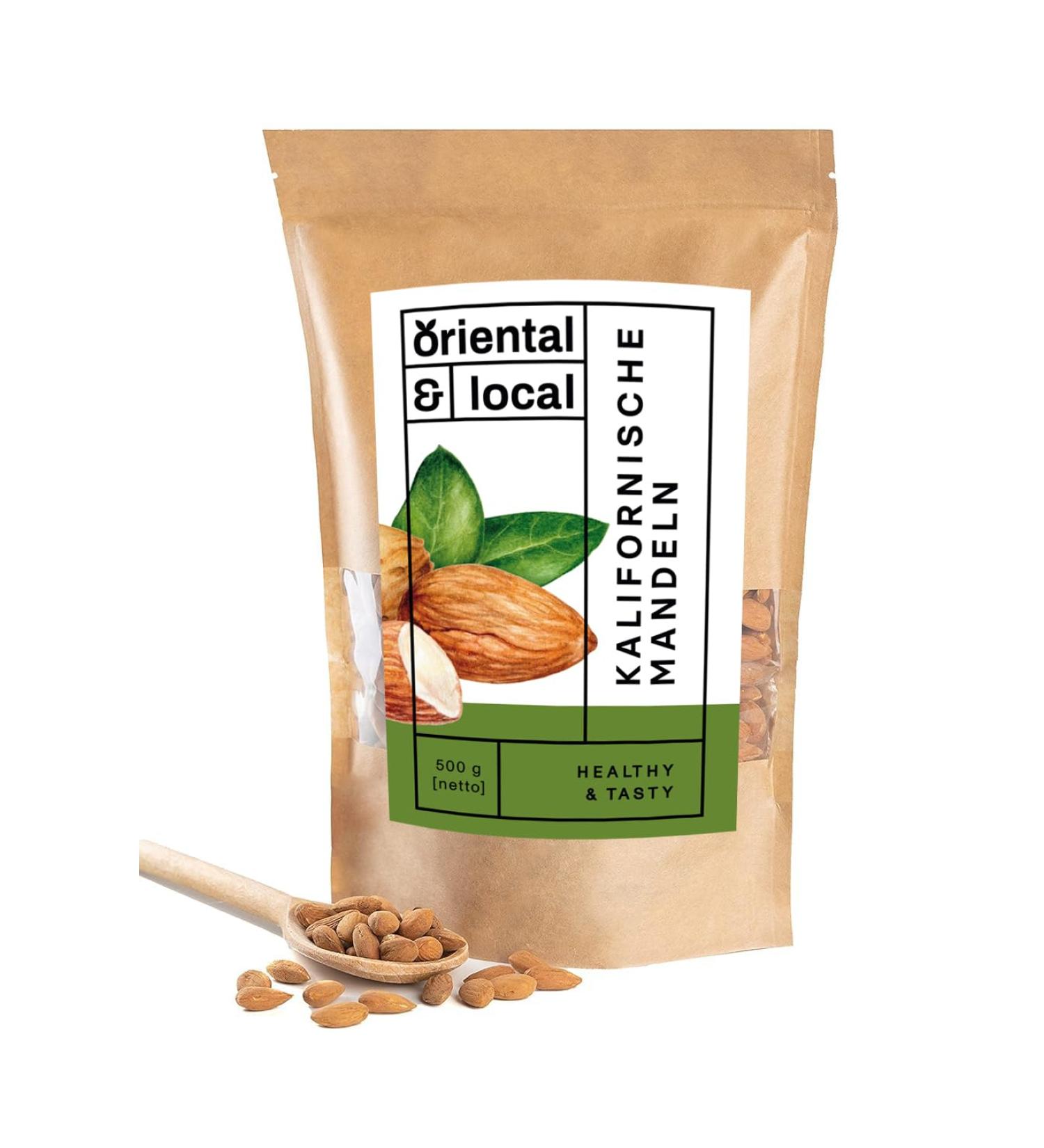 Buy Oriental & Local Californian Almonds 500g - Natural Whole Almonds for Healthy Snacking - Premium 0.5kg Almonds - Buy Online on GoSupps.com