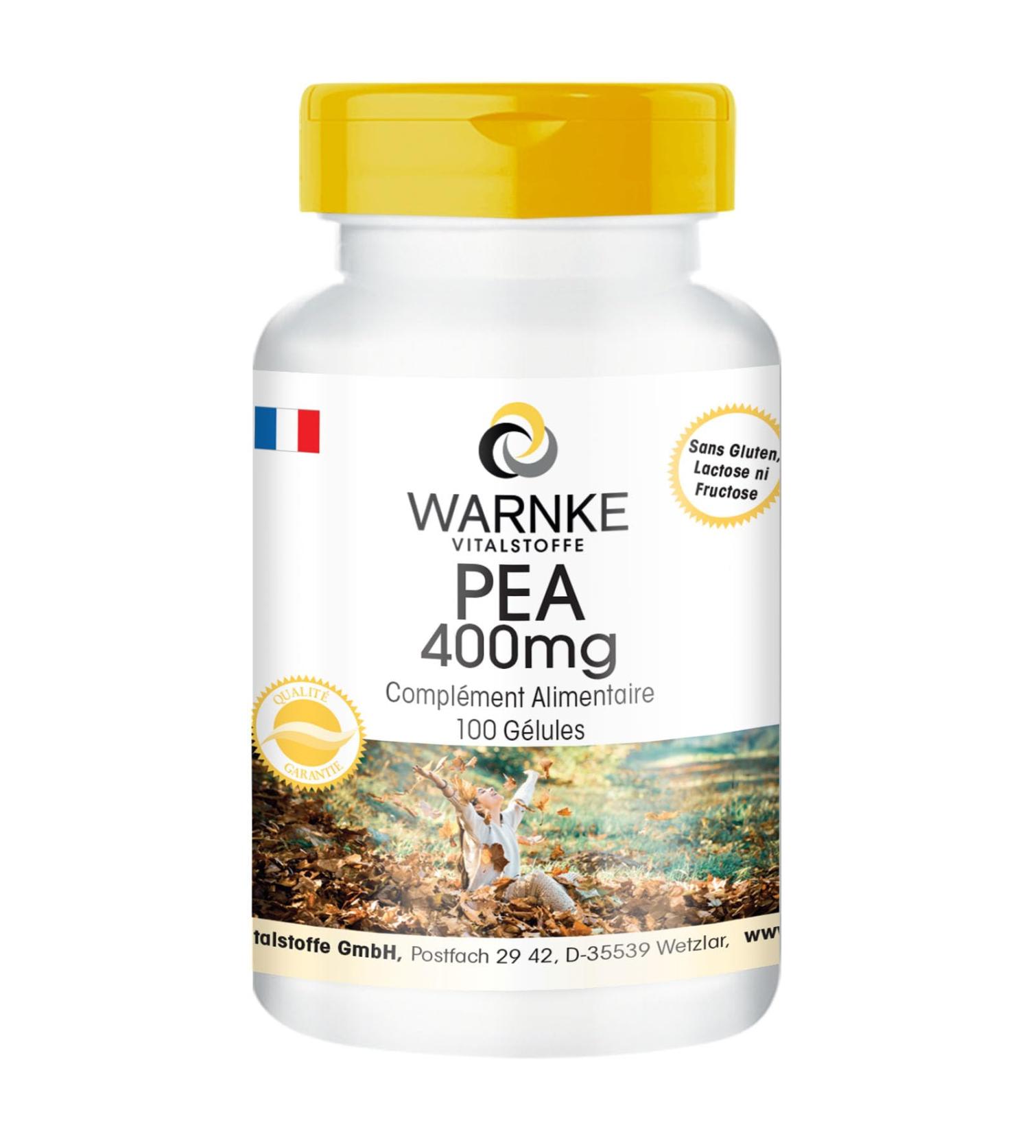 PEA 400mg - with 400mg palmitoylethanolamide per capsule - 100 capsules - highly dosed - vegan | Warnke Vitalstoffe - Quality from German pharmacies - Buy Online on GoSupps.com