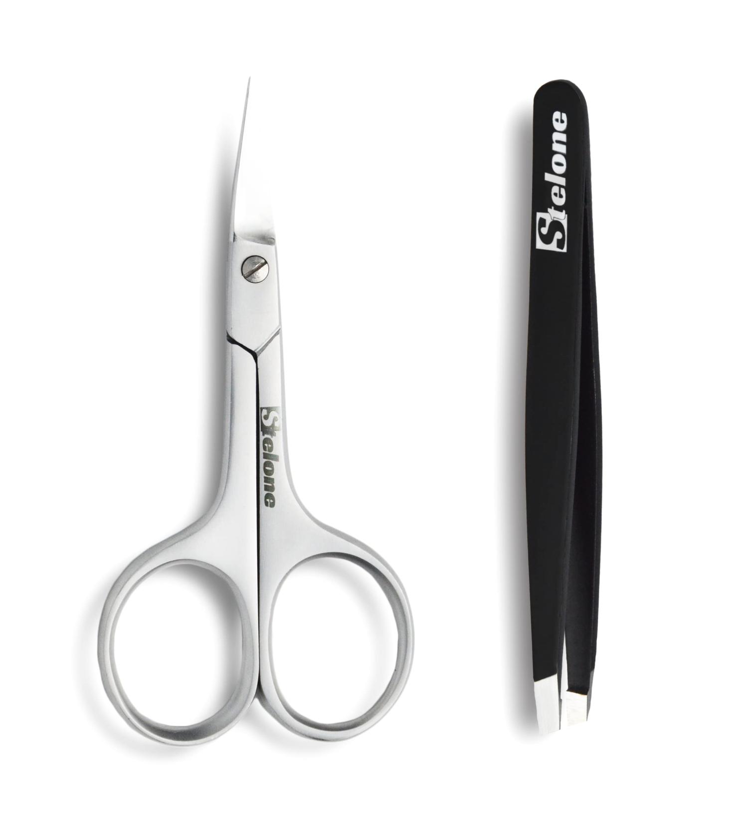 Stelone Professional Stainless Steel Eyebrow Tweezers & Scissors Set for Women - Precision Tool for Perfect Brows and Facial Hair Grooming - Buy Online on GoSupps.com