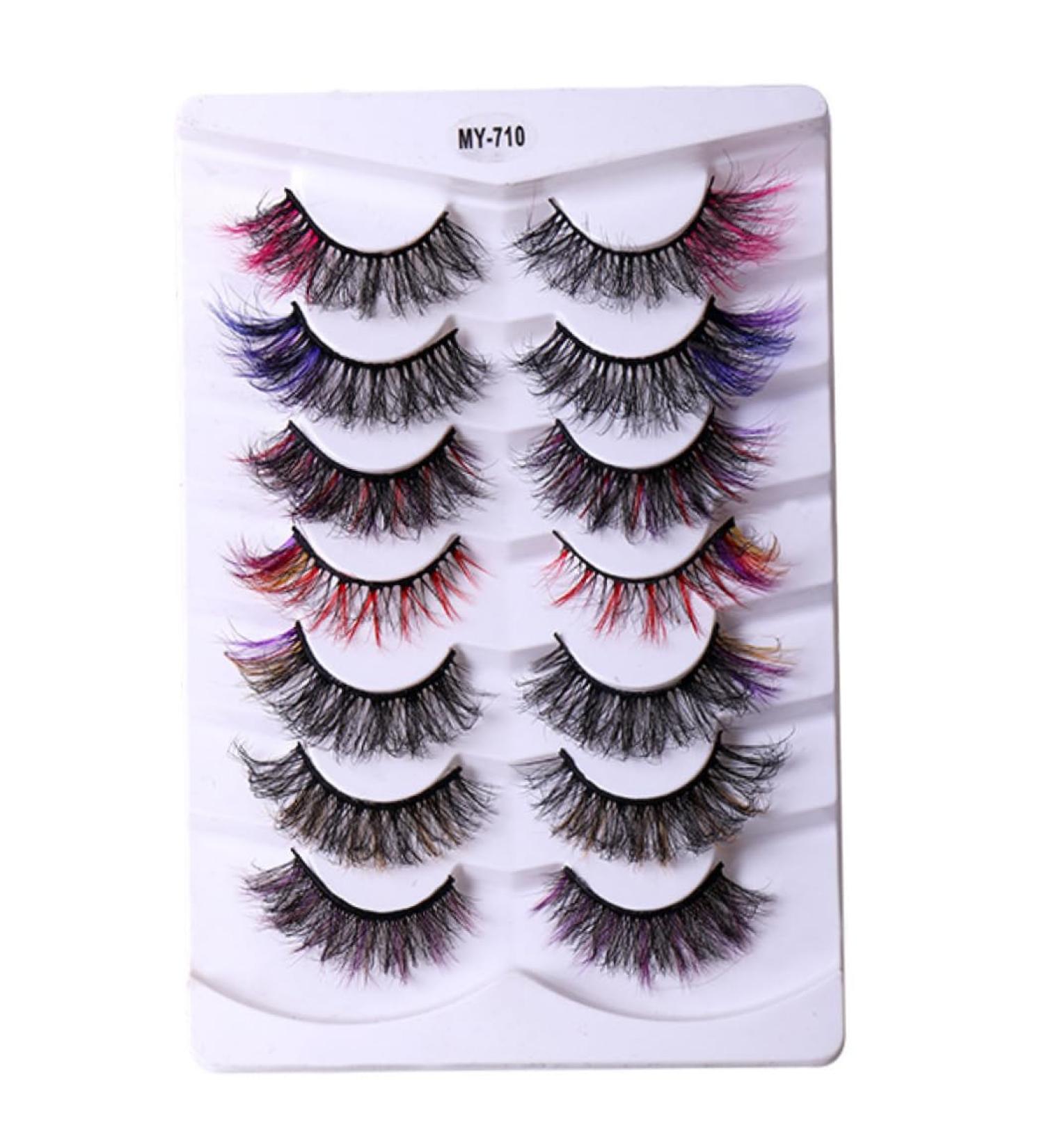 Shop 5D Dramatic Colored Mink Lashes | Fluffy Rainbow Eyelashes - 7 Pairs of Colorful Strip Lashes for Bold Looks - Buy Online on GoSupps.com