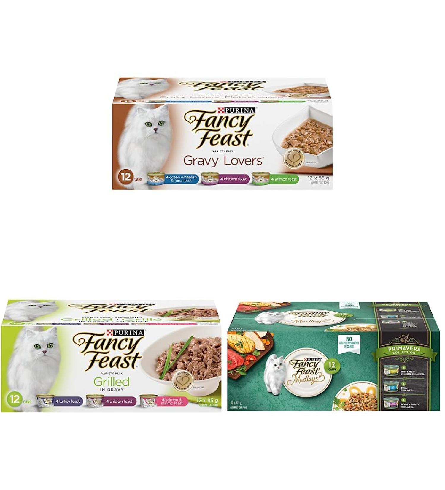 Fancy Feast Wet Cat Food Gravy Lovers Variety Pack 85 g & Fancy Feast Wet Cat Food Grilled in Gravy Variety Pack 85g & Fancy Feast Wet Cat Food Elegant Medleys Primavera - Buy Online on GoSupps.com