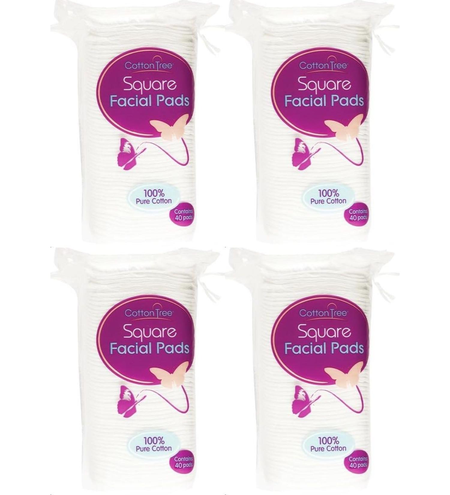 Happy Bees Bundle Cotton Tree Large Cotton Wool Pads 40 per Pack. (4 Pack Square)