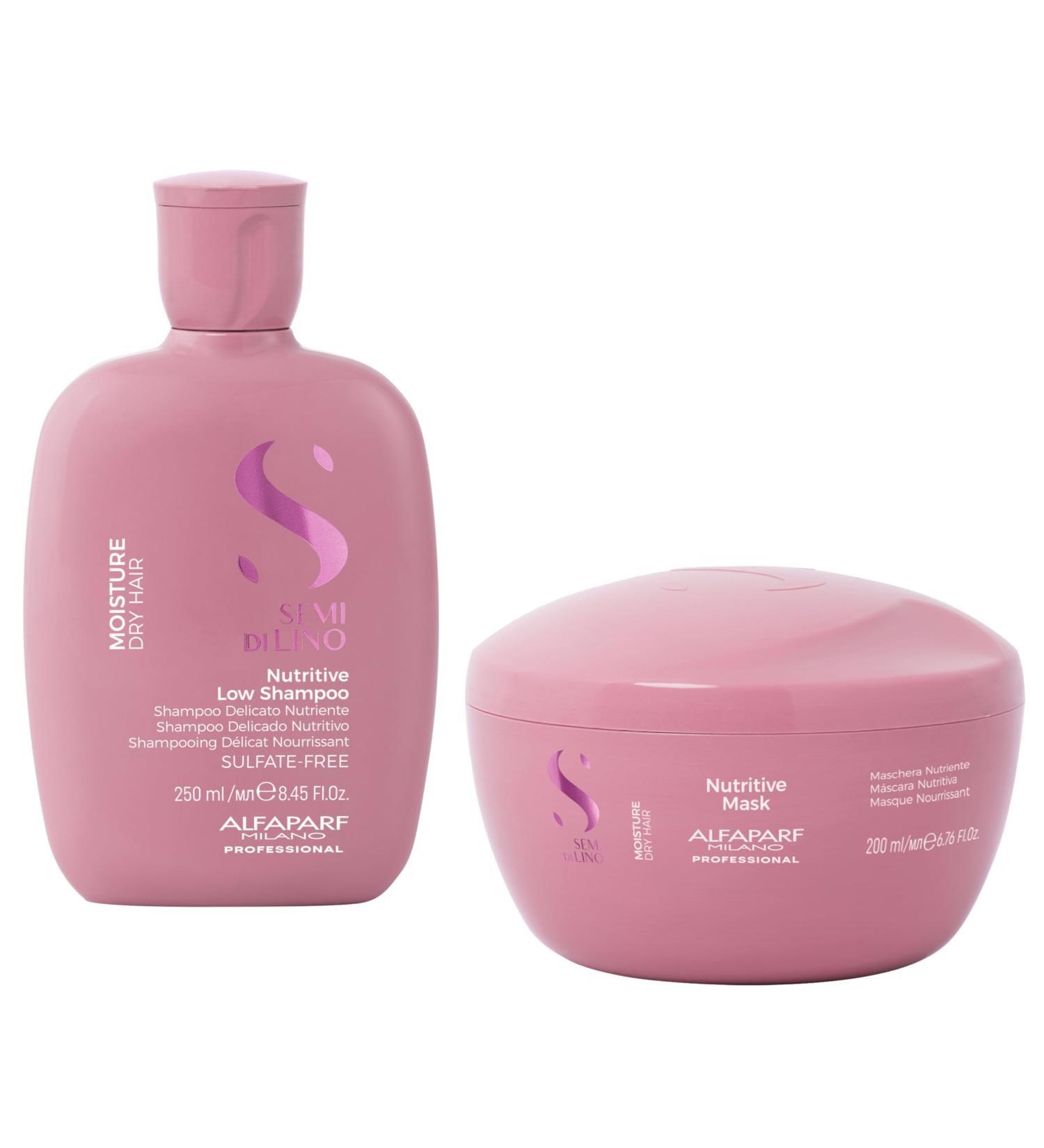 Alfaparf Milano Semi di Lino Moisture Nutritive Shampoo & Hair Mask Set - Sulfate Free Hydrates & Nourishes Dry Hair Safe for Color Treated Hair Adds Shine & Softness - International Shipping Available - Buy Online on GoSupps.com