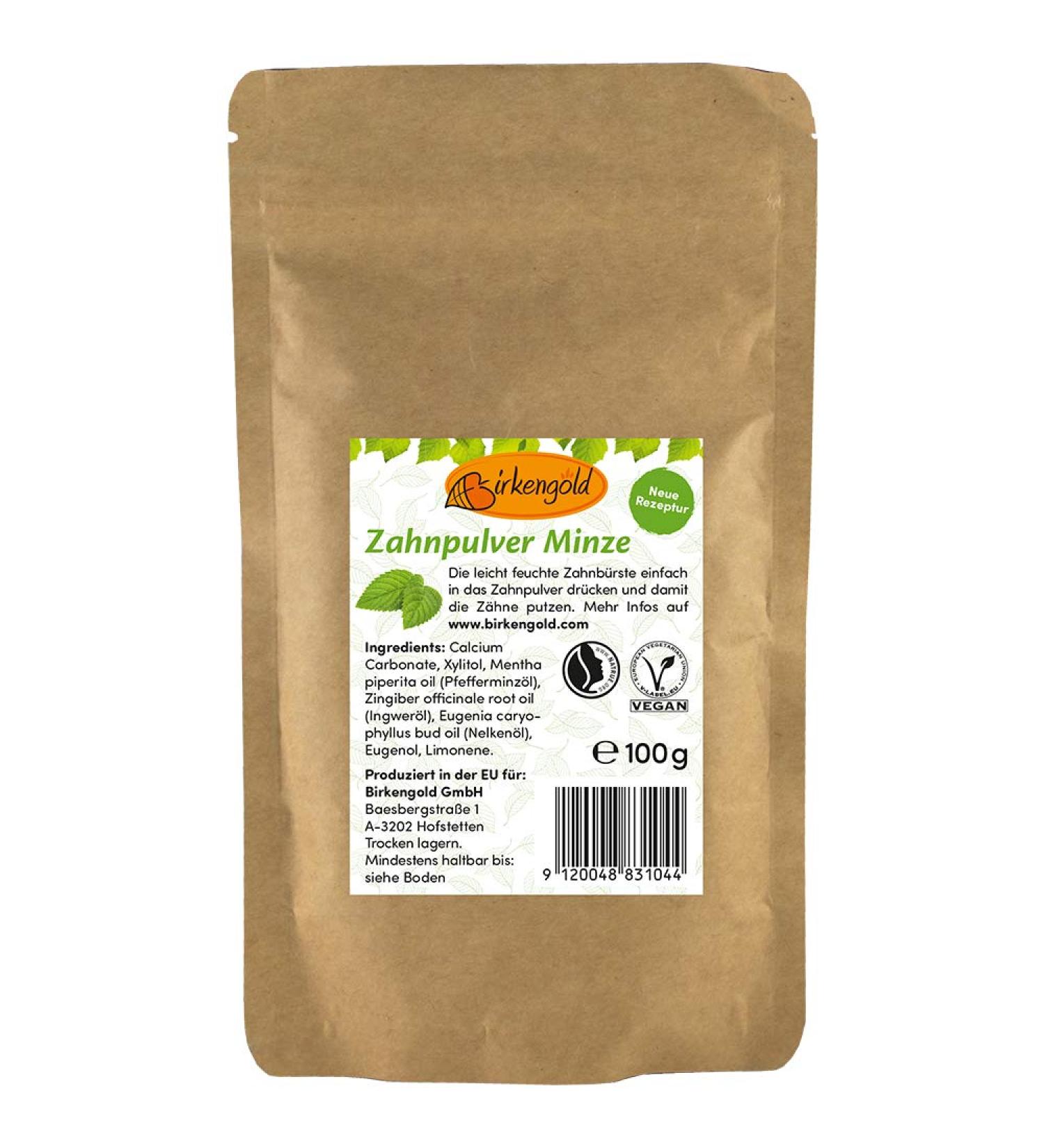 Birch Gold Tooth Powder Mint 100g | 100% Natural Vegan Enamel Protection | No Foam or Preservatives | Eco-Friendly Dental Care - Buy Online on GoSupps.com