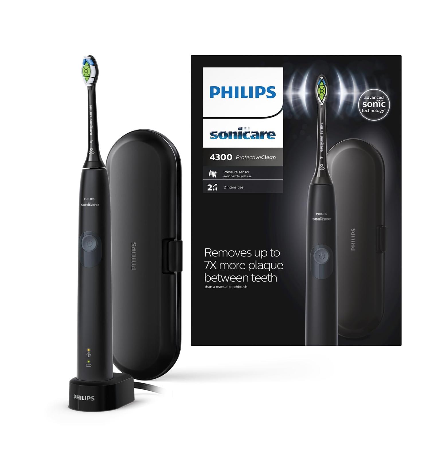 Philips Sonicare ProtectiveClean 4300 - Sonic Electric Toothbrush with W2 Optimal White Toothbrush Head Travel Case and Charger in Black (Model HX6800/87) - Buy Online on GoSupps.com