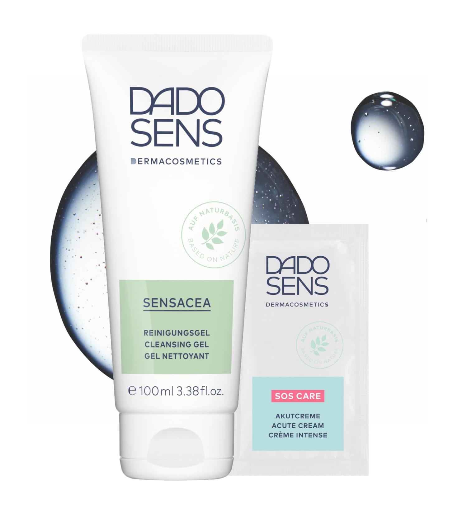  Dado Sens DADO SENS SENSACEA Cleansing Gel (100 ml) + free SOS acute cream in a sachet | Gentle facial cleansing | Moisturizing and soothing for rosacea | Reduces redness and couperose - Buy Online on GoSupps.com