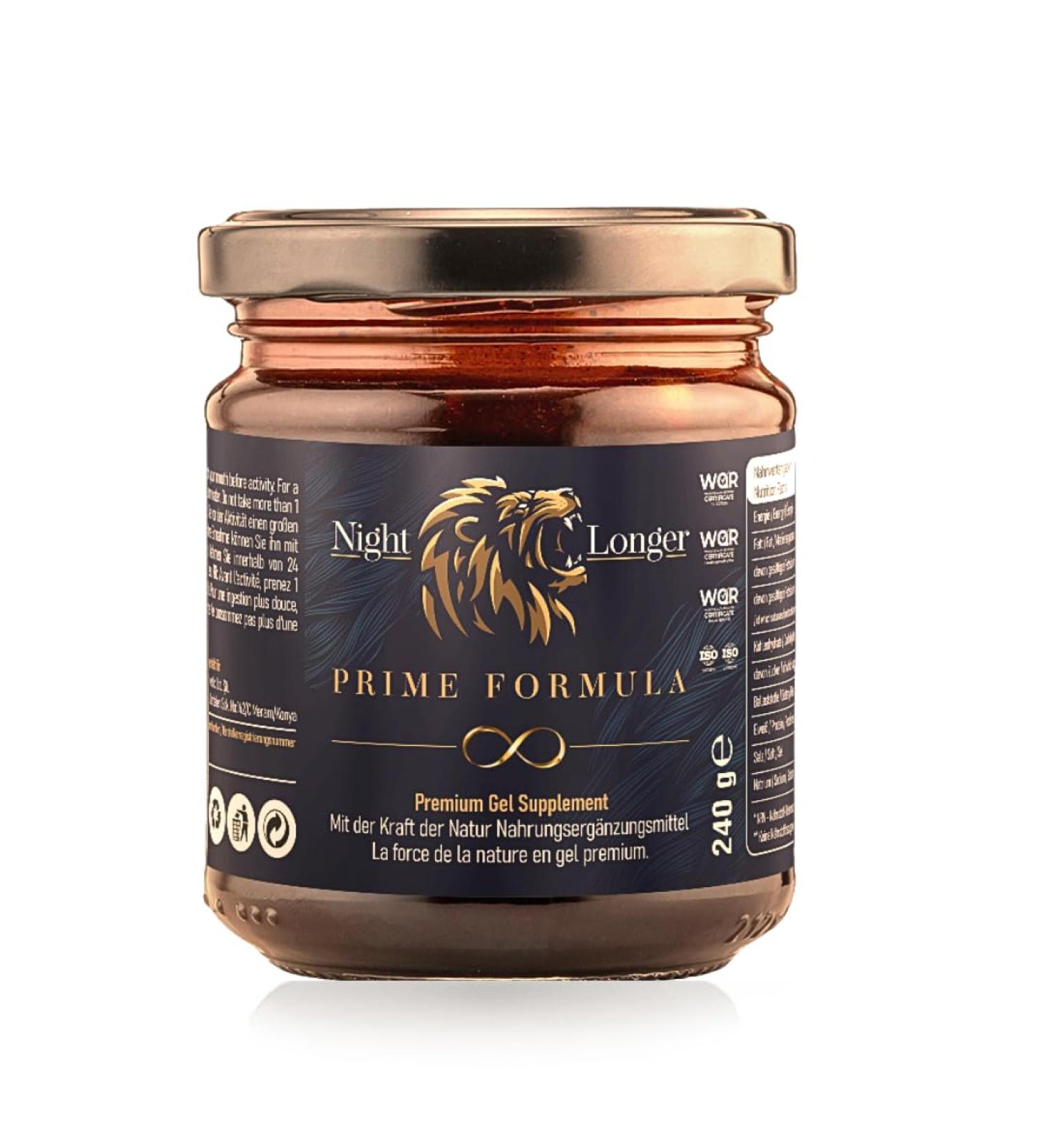  Night Longer Night Longer Prime Formula Maca Gel with immediate effect extra strength for active men ginseng and tribulus terrestris. 240ml jar - Buy Online on GoSupps.com