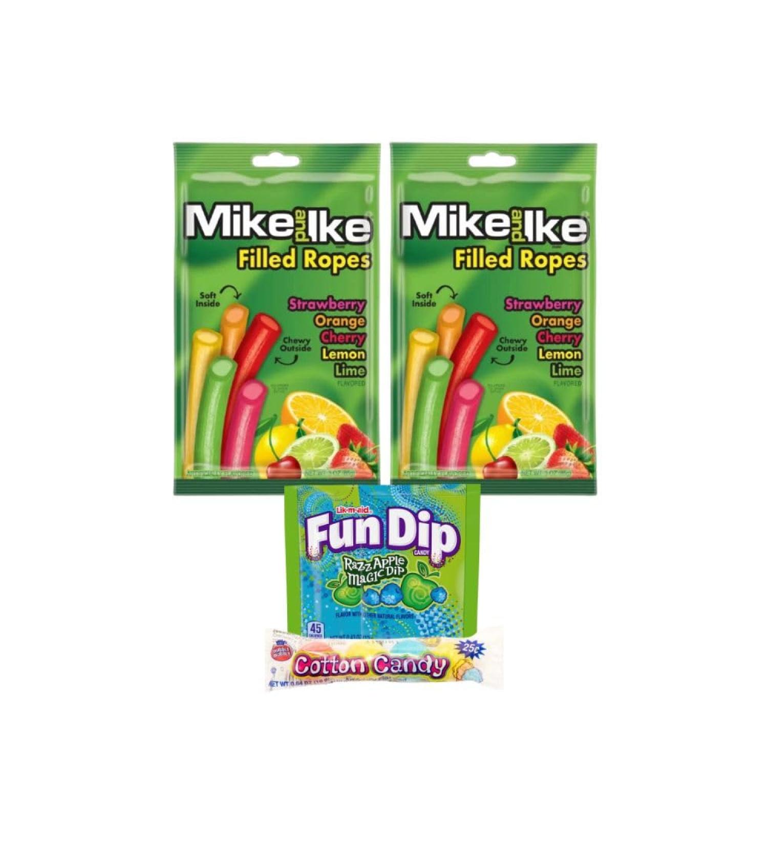 Halloween Candy Fund Dip Candy Dubble Bubble Candy Gummy and Mike and Ike Filled Ropes Candy Variety Pack Snacks for Halloween Treats Christmas and Snacks for Kids (Pack of 4)