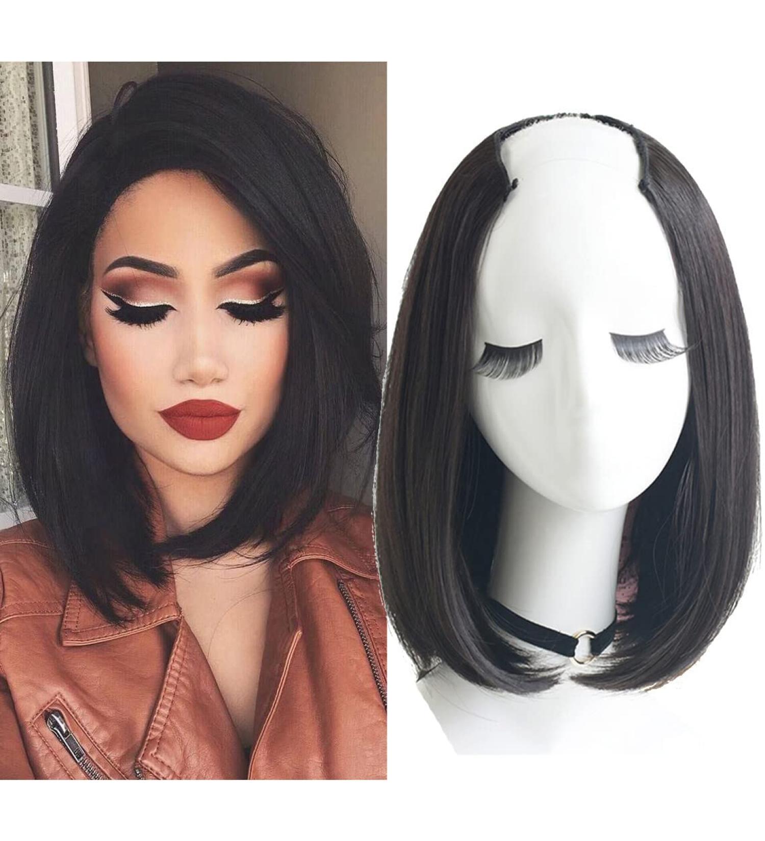 Bobo Style Half Wig Clip In Straight U-Shape Part - 3/4 Hairpiece Extension with 5 Clips - Black - International Shipping - Buy Online on GoSupps.com