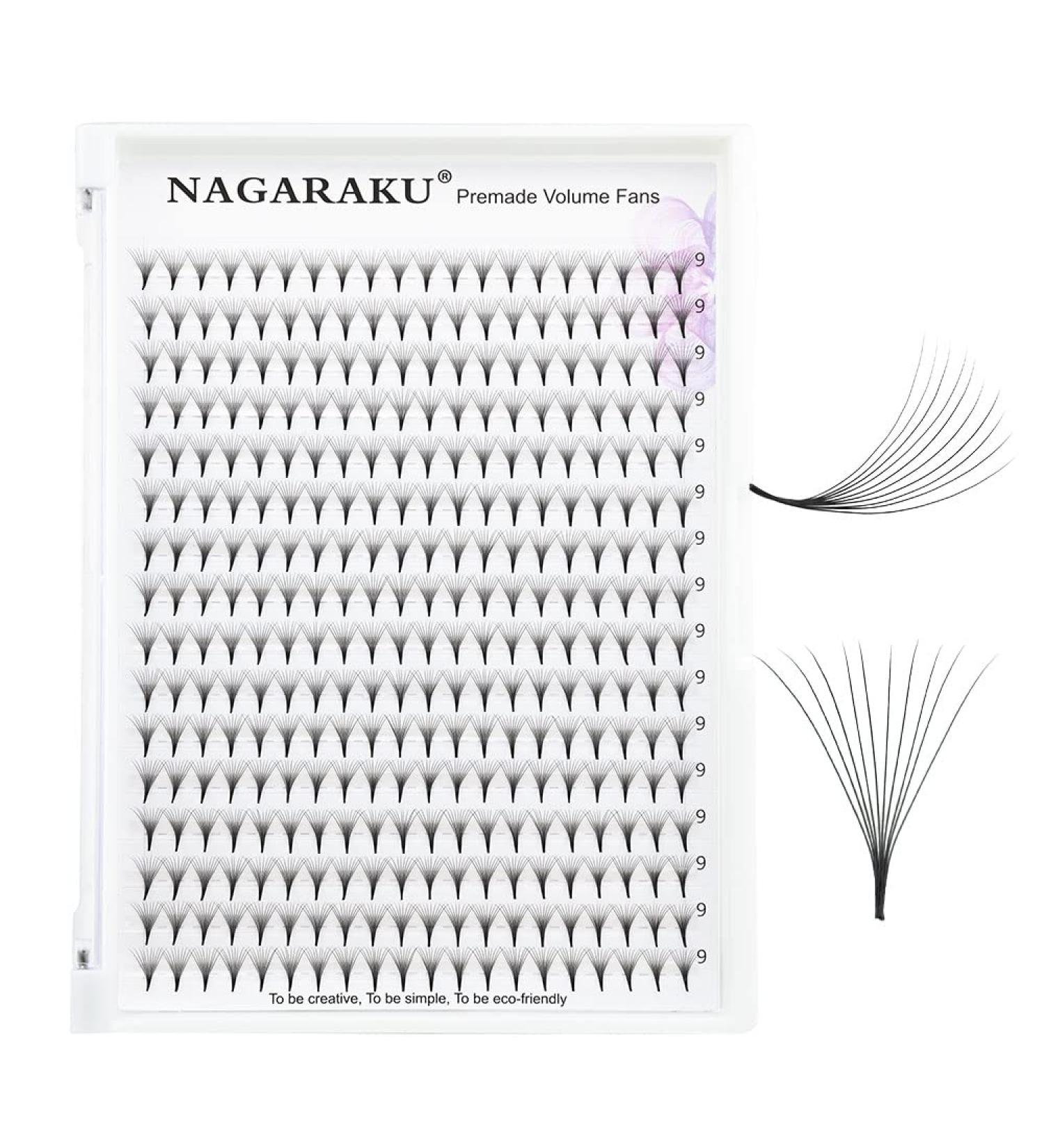 Nagaraku 10D 0.07mm Volume Eyelash Extensions 320pcs Premade Fans Narrow Stem 9mm D Curl Perfect for Professional Use - Buy Online on GoSupps.com