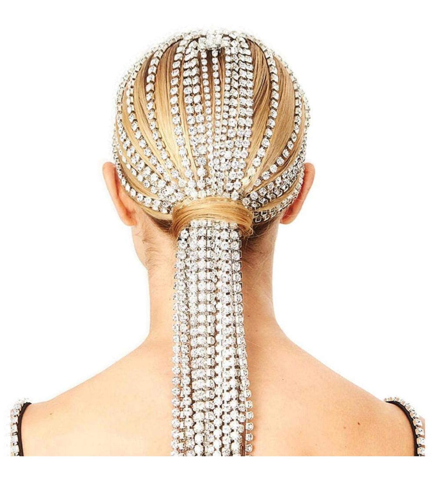 STONEFANS Gold Rhinestone Hair Chain Jewelry for Women - Bridal Wedding Headpiece with Long Tassel and Crystal Accents - Buy Online on GoSupps.com