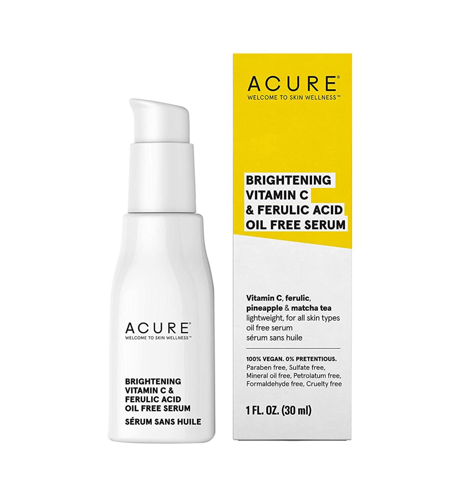 Acure Brightening Vitamin C & Ferulic Acid Serum - Oil Free, 1 fl oz (30 ml) - Buy Online on GoSupps.com