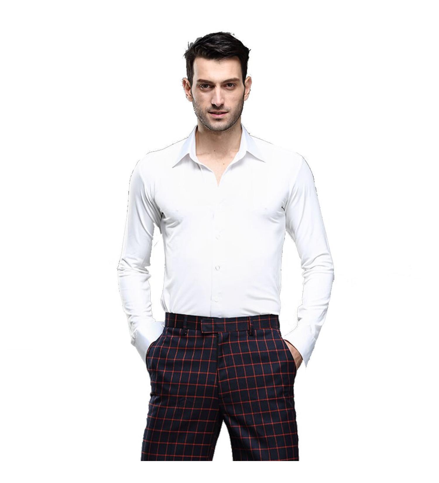 Men's Professional Solid White Dance Shirt | Long Sleeve Slim Fit Ballroom Square Dance Top - Buy Online on GoSupps.com