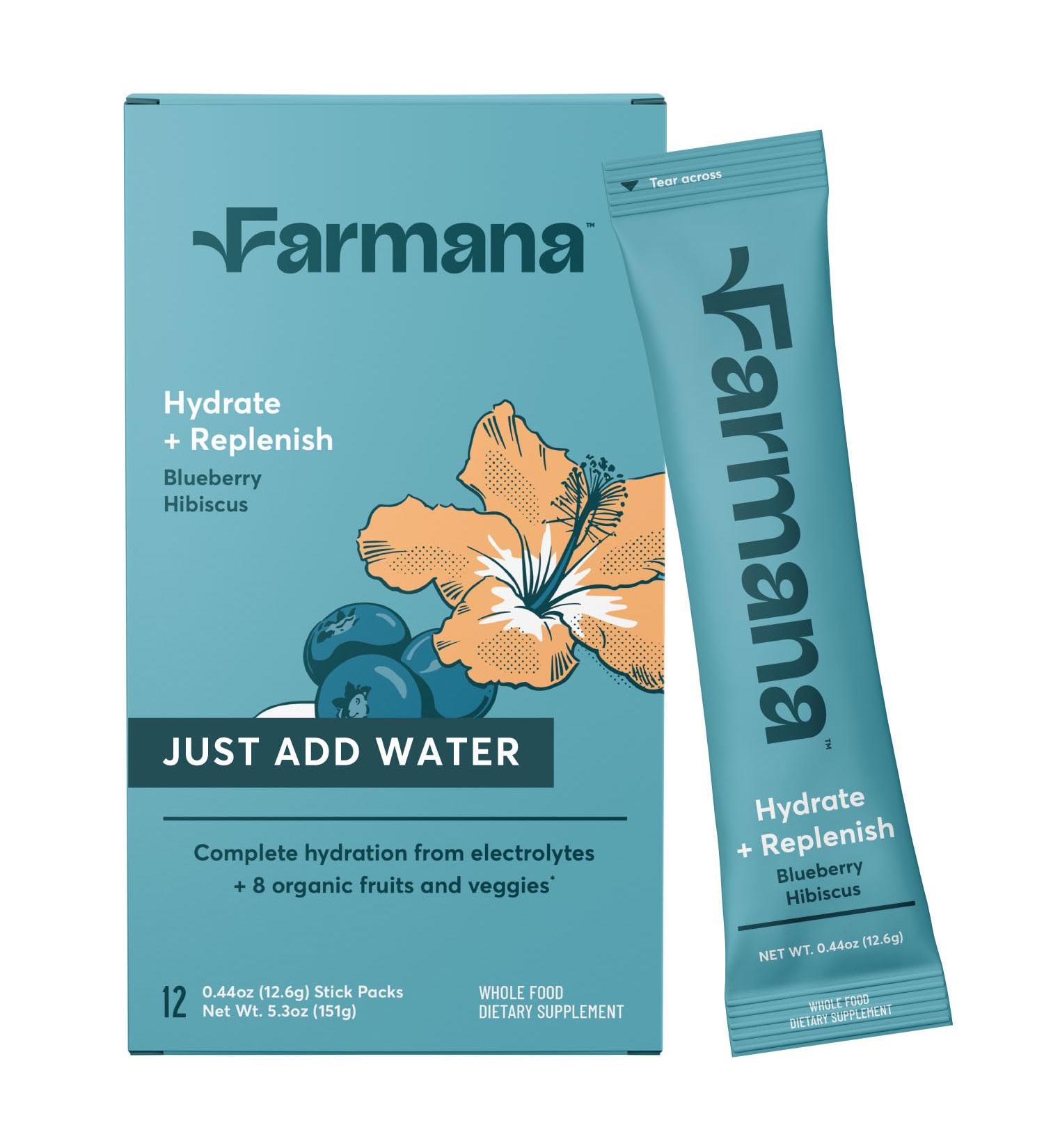 Farmana Low Sodium Electrolyte Drink Mix - Natural Electrolytes Organic Fruits and Greens - No Added Sugar Electrolyte Drink Mix for Rapid Hydration Energy and Recovery - Blueberry Hibiscus Flavor - Buy Online on GoSupps.com