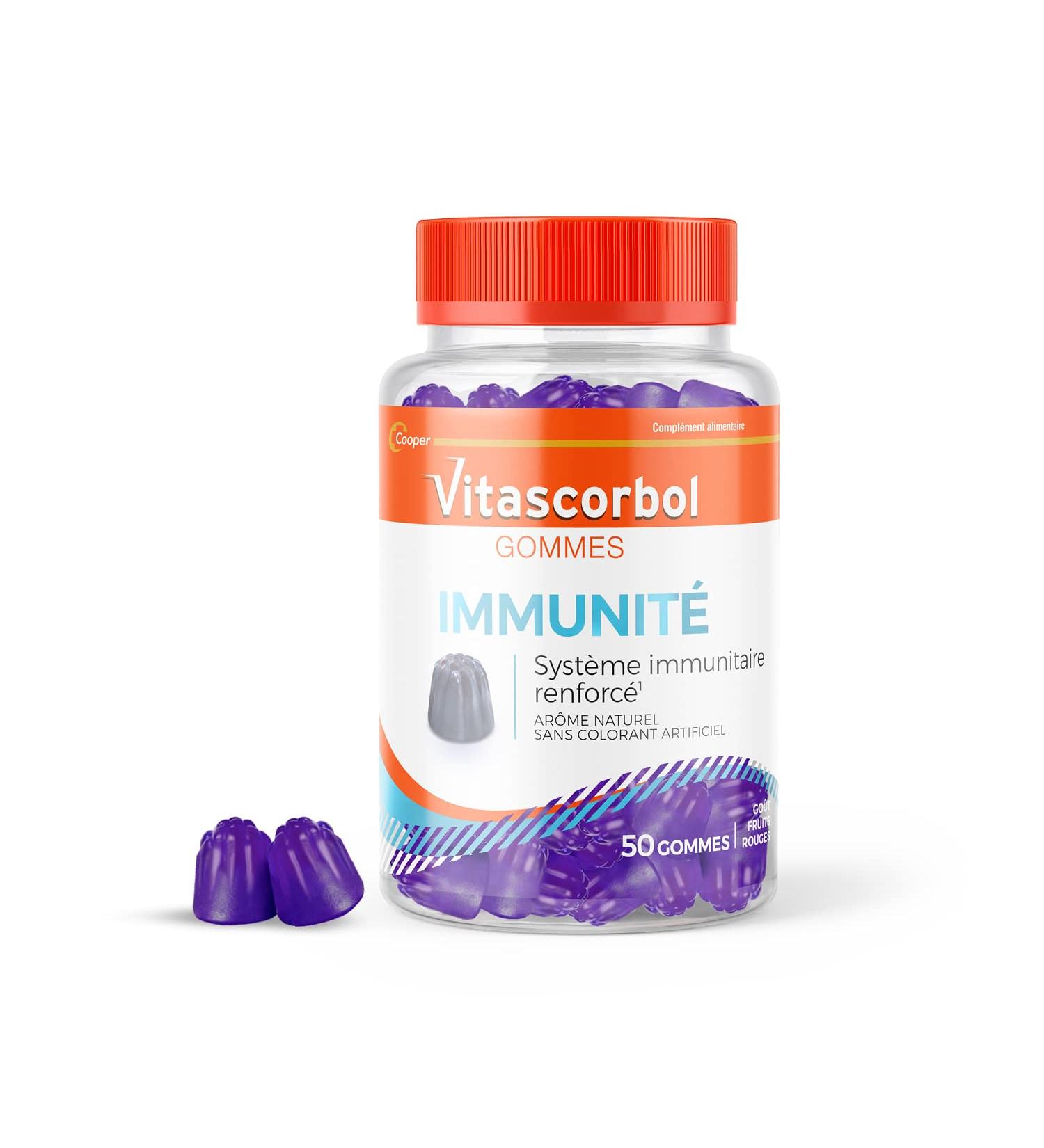 VITASCORBOL - IMMUNITY GUMS - Multivitamin supplement - 4 Vitamins - 2 Minerals - Elderberry - Fatigue and immune system - 50 gums taste red fruit - natural flavor - Buy Online on GoSupps.com