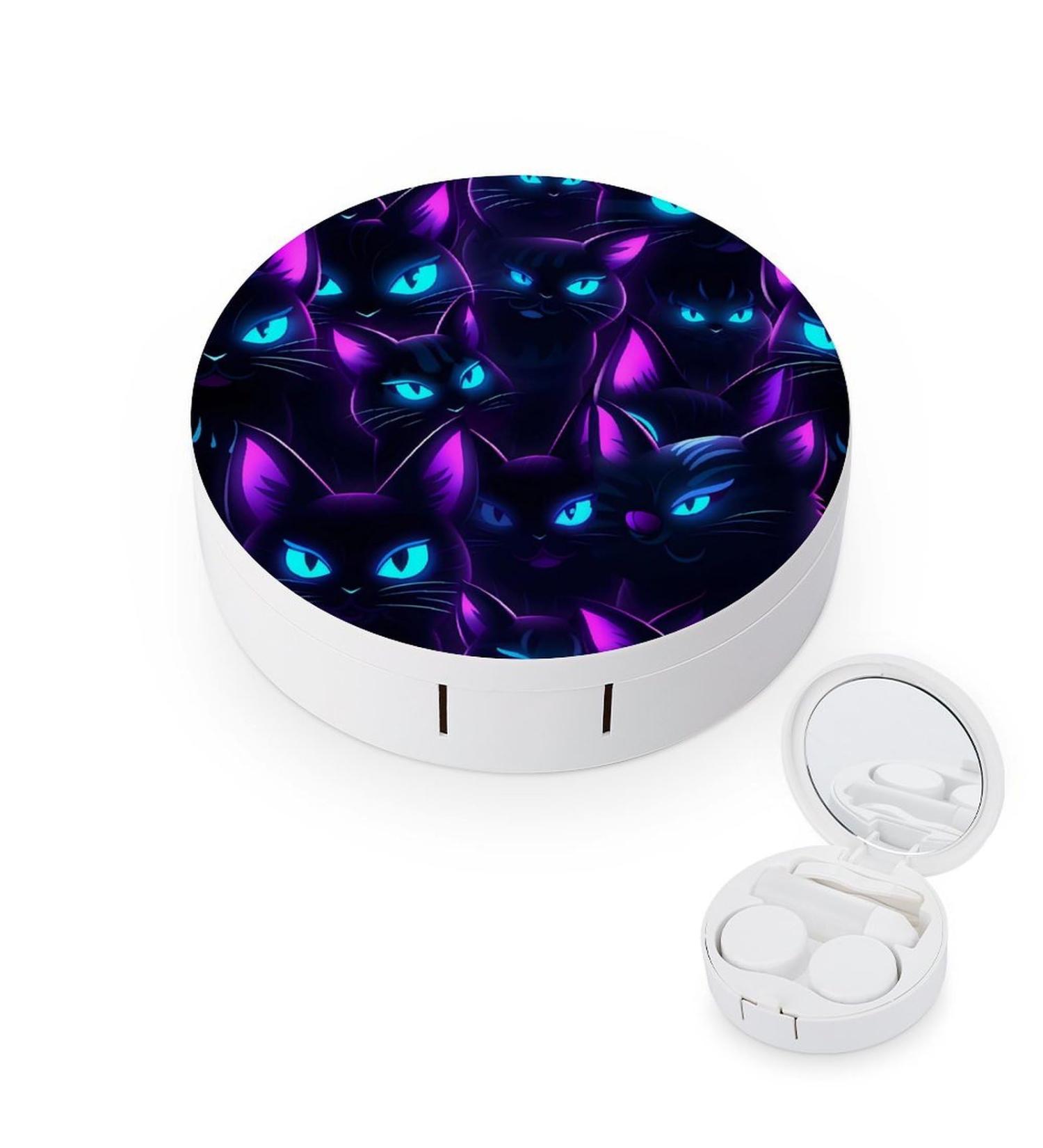 Black Cats Contact Lens Case with Mirror - Portable Cute Eye Travel Kit for Contact Lenses - Buy Online on GoSupps.com