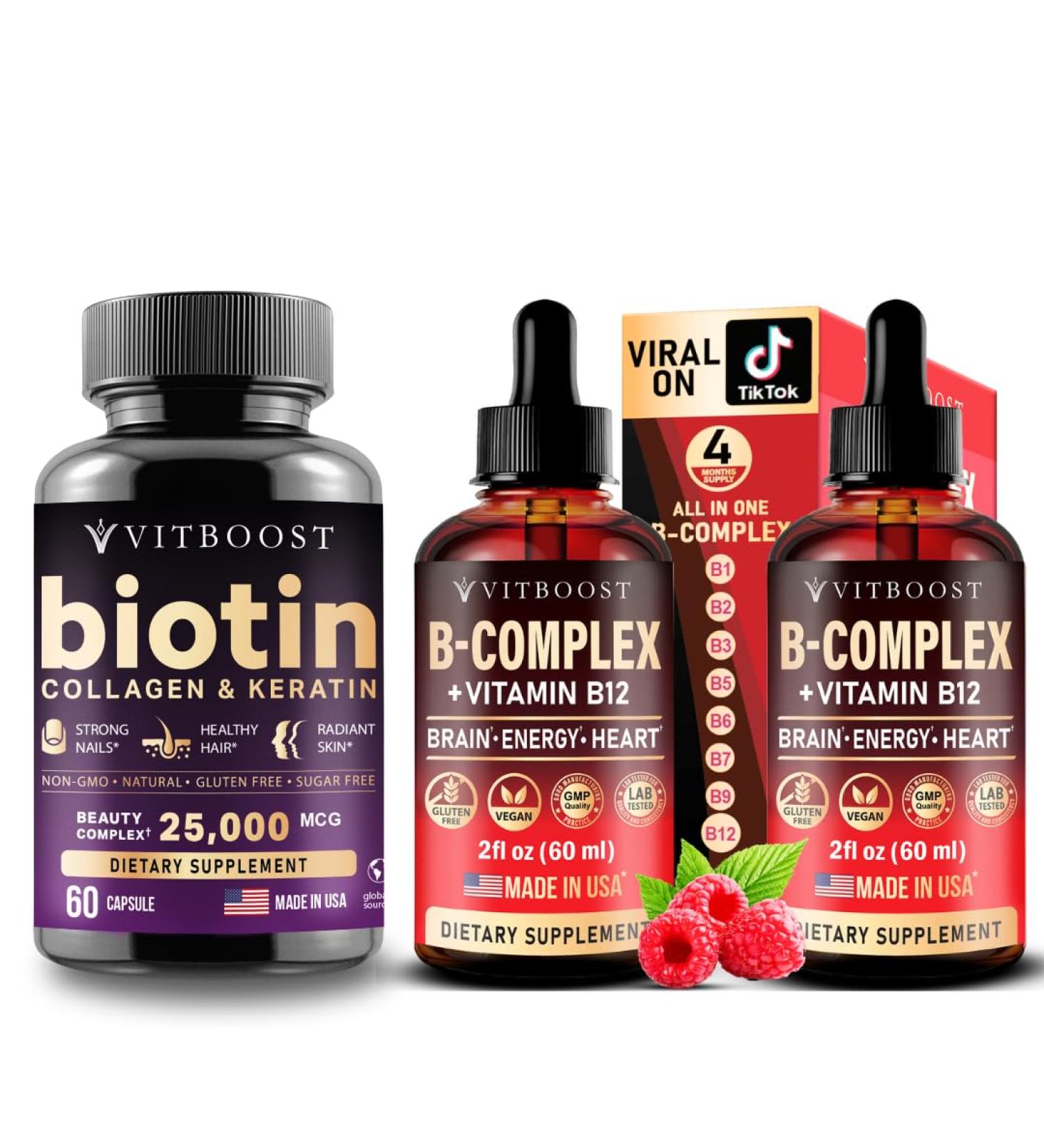 Biotin with Hyaluronic Acid Collagen and Keratin Vegan Vitamin B12 with B Complex
