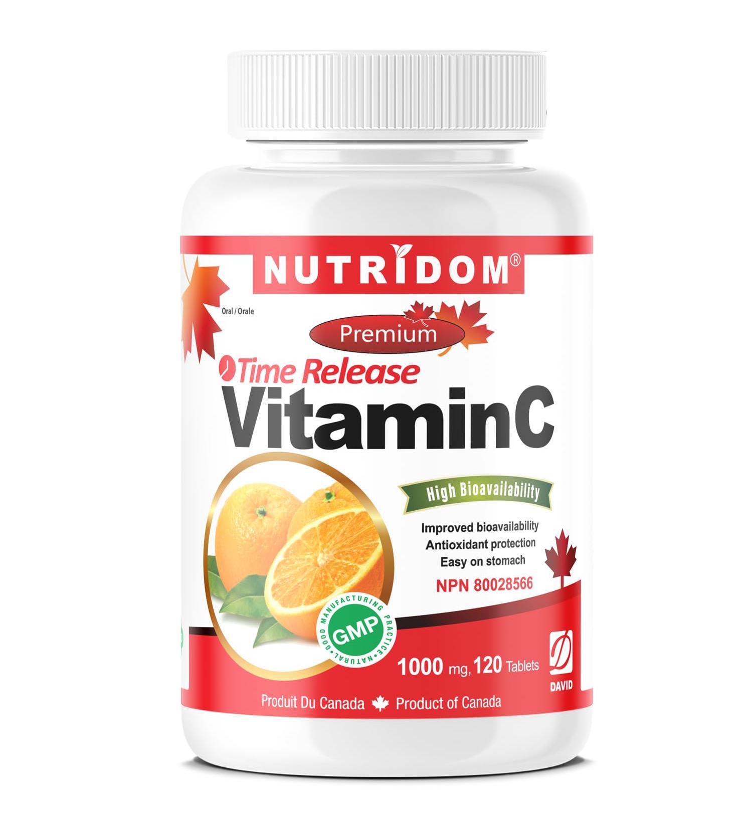 Nutridom Timed-Release Vitamin C 1 000mg with Citrus Bioflavonoids 100mg & Rose hip 100mg - Ascorbic Acid Supplement - Vegan-Friendly Non-GMO Gluten-free Soy-free Dairy-free 4 month supply (120 Tablets) - Buy Online on GoSupps.com