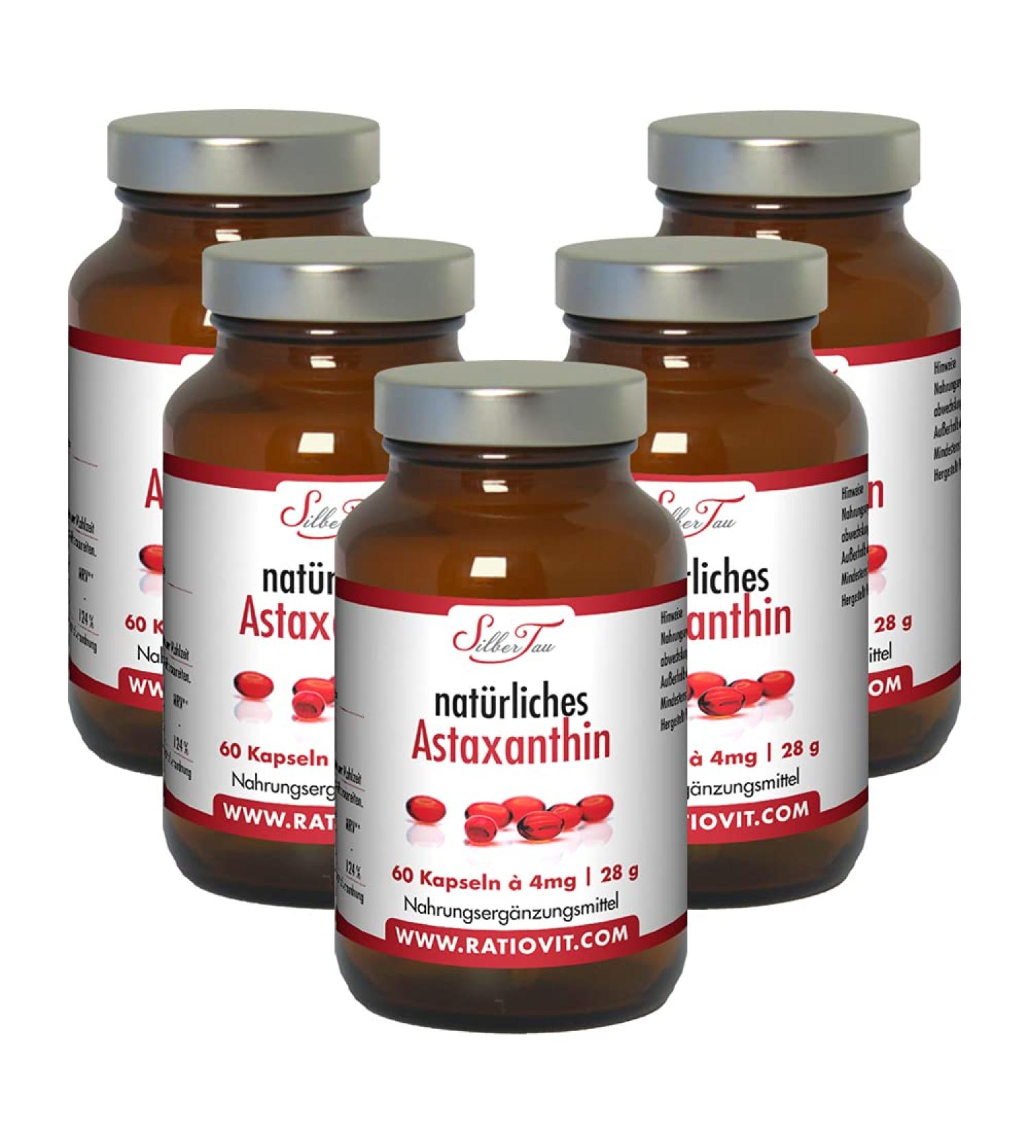 Pure Silver Tau Astaxanthin Softgels - 5 x 60 Capsules (4mg) | Natural Antioxidant from Haematococcus Pluvialis | With Vitamin E - Buy Online on GoSupps.com