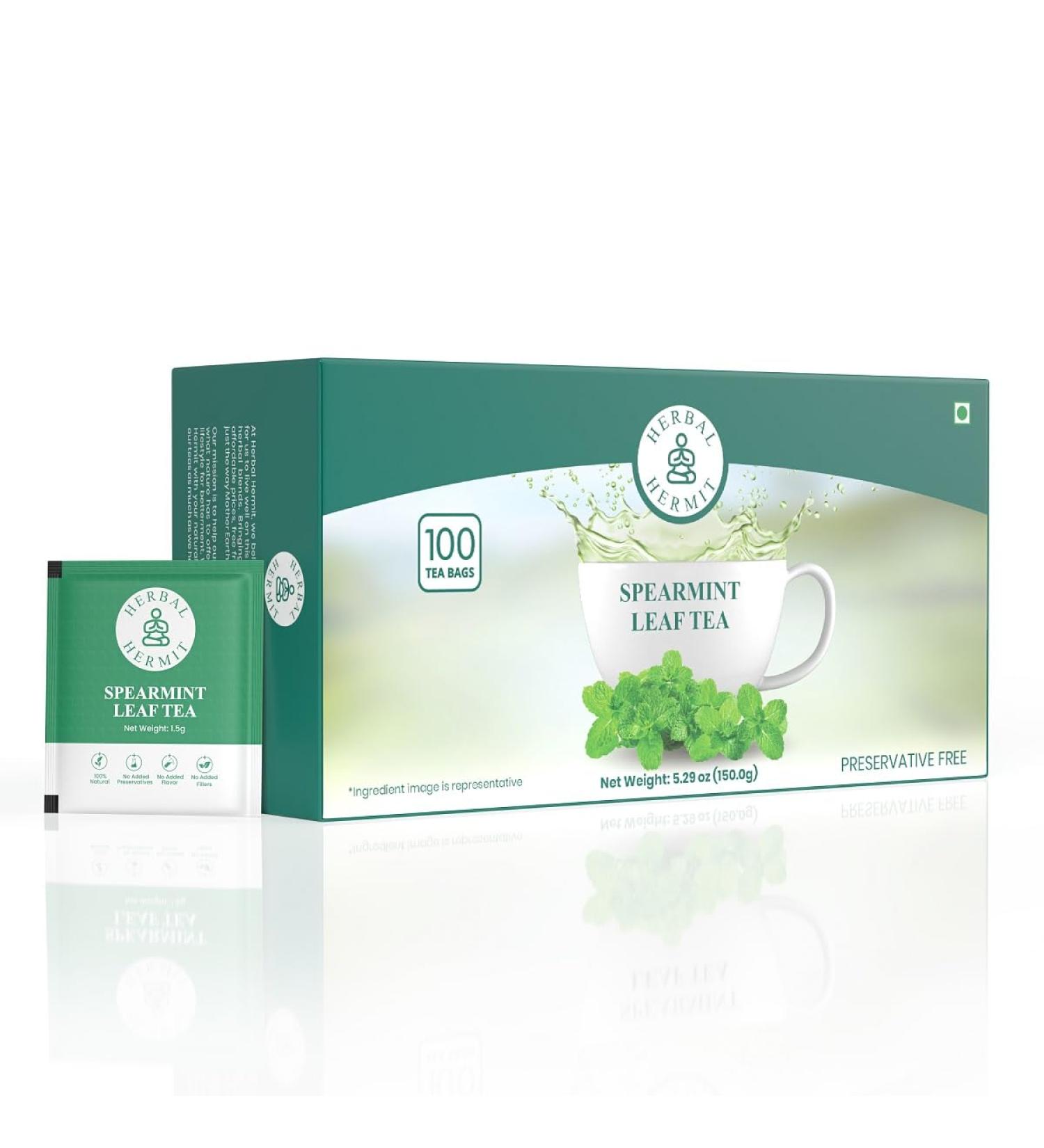Spearmint Tea (100 Tea Bags) with Natural Spearmint Leaves| Caffeine Free Herbal Tea in Individually Wrapped Tea Bags (150 g) - Buy Online on GoSupps.com