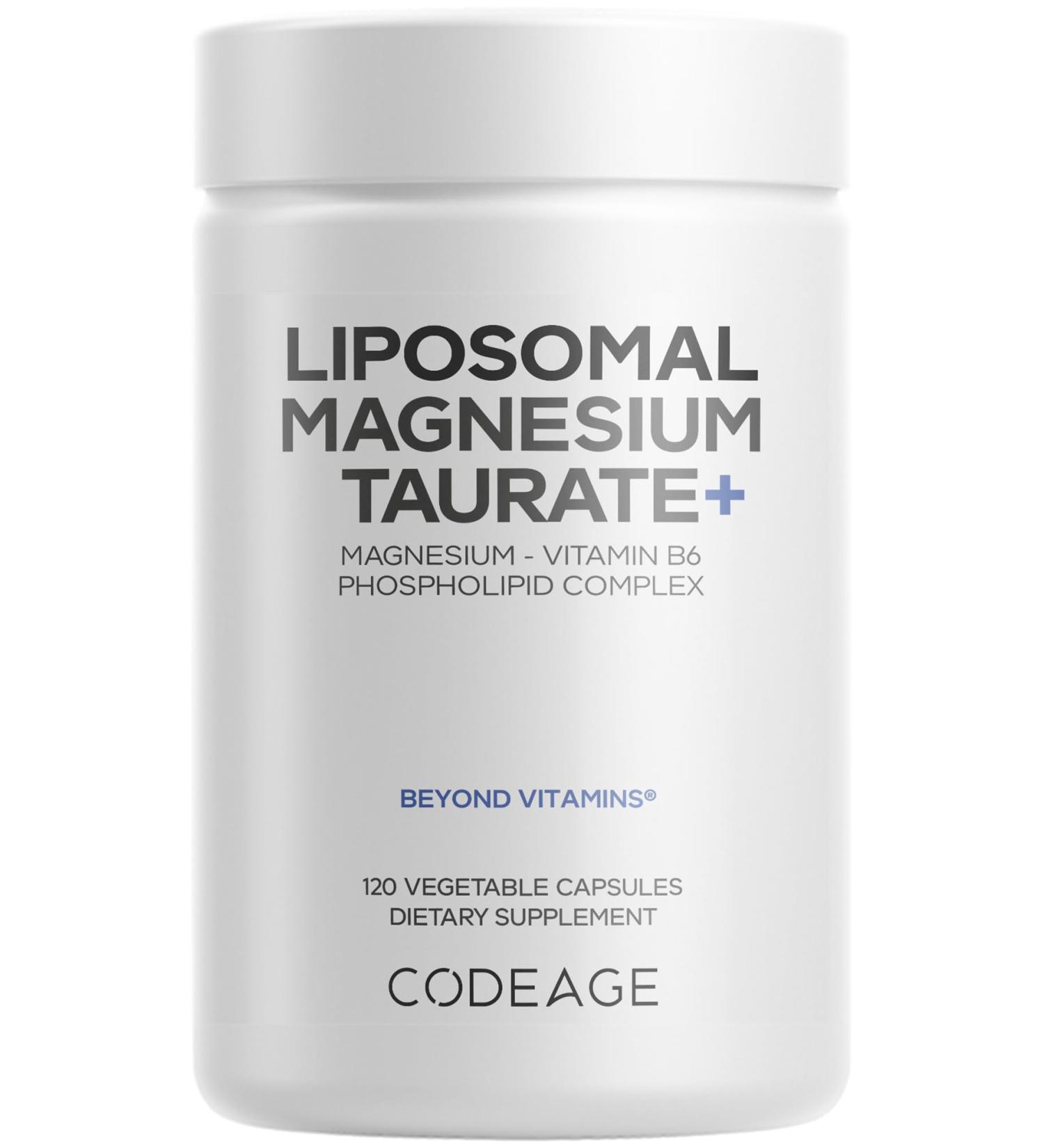 Codeage Liposomal Magnesium Taurate+ Supplement - Magnesium Taurate Vitamin B6 as Pyridoxal 5-Phosphate 2-Month Supply - Liposomal Delivery Vegan Non-GMO Gluten-Free 120 Capsules - Buy Online on GoSupps.com