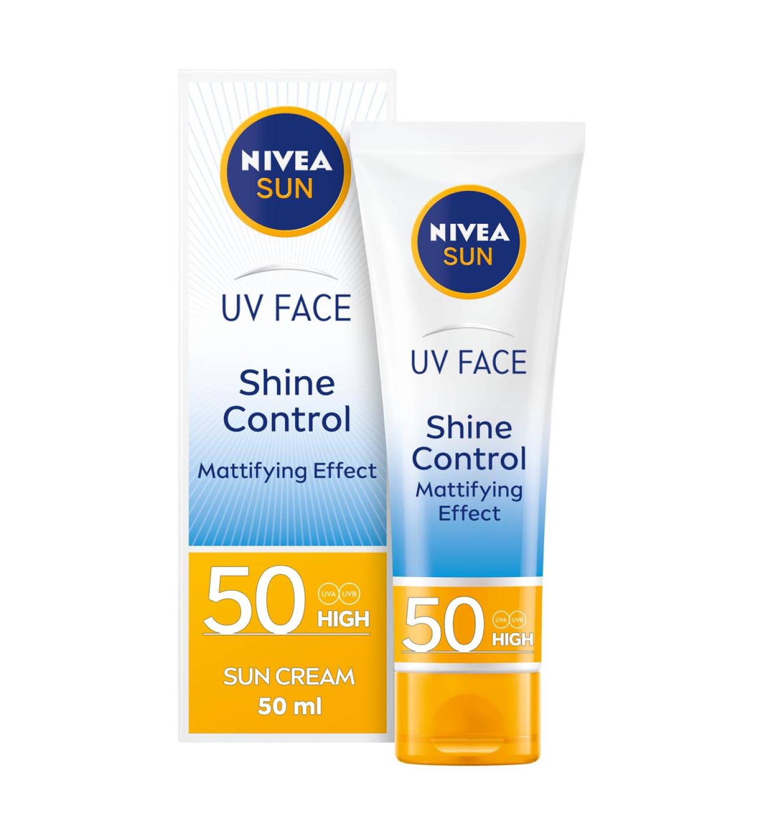 NIVEA Sun UV Face Shine Control SPF 50 Cream 50ml | Protects Against UVA/UVB Rays | Anti-Aging Sunscreen for Delicate Facial Skin - Buy Online on GoSupps.com