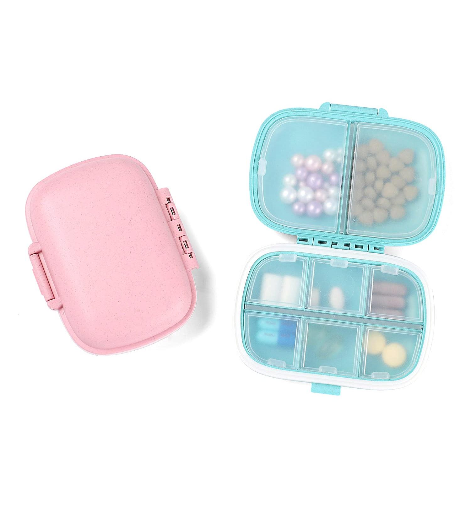 TEOYALL 2 PCS Travel Pill Organizer - 8 Compartment Portable Pill Box for Daily Medicine - Blue/Pink - Buy Online on GoSupps.com