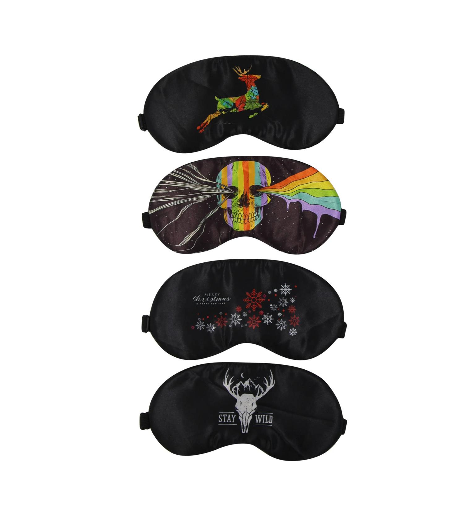 Rarityus Skull Print Sleep Mask Set - 4 Pcs | Soft Eyeshade Blindfold for Sleeping, Travel, Work, Naps | Adjustable Strap, Light Blocking - Buy Online on GoSupps.com