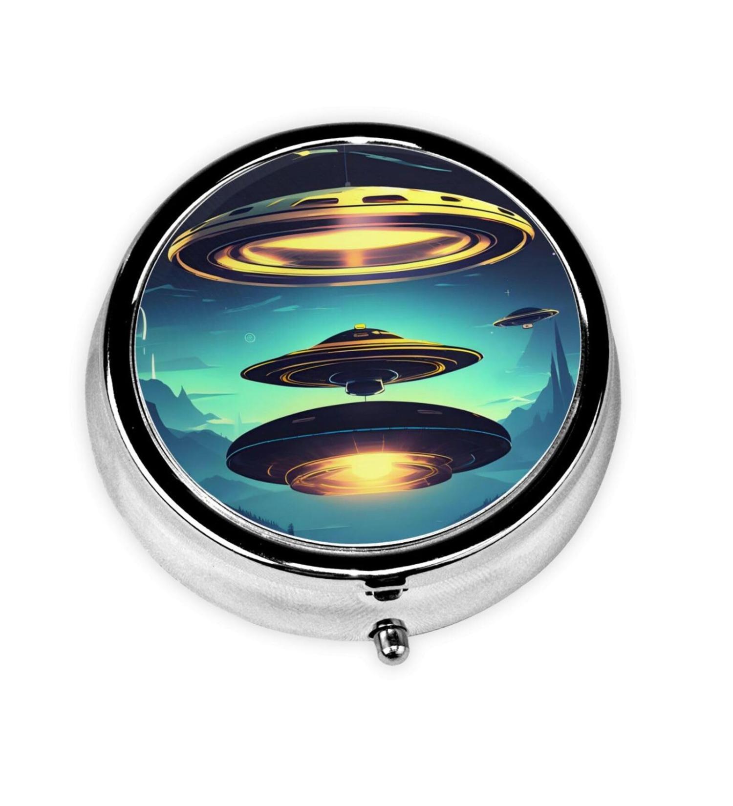 Spacecraft Descend Round Pill Box | 3-Compartment Portable Organizer for Travel & Everyday Use - Buy Online on GoSupps.com