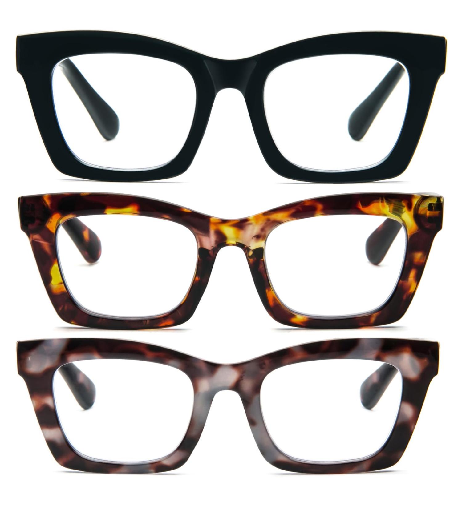 MMOWW Oversized Reading Glasses for Women - Blue Light Blocking Computer Glasses 3 Piece Set Square Frame Stylish Readers in Black Tortoise & Gray-Blue Tortoise (2.5x) - Buy Online on GoSupps.com