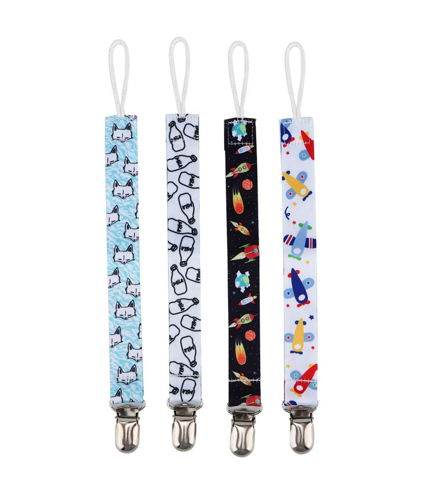 Atyhao Baby Pacifier Clips Set - 4 Modern Chain Print Cotton Nipple Holders | Universal Leash for Baby Shower Gifts & Plush Toys - Buy Online on GoSupps.com